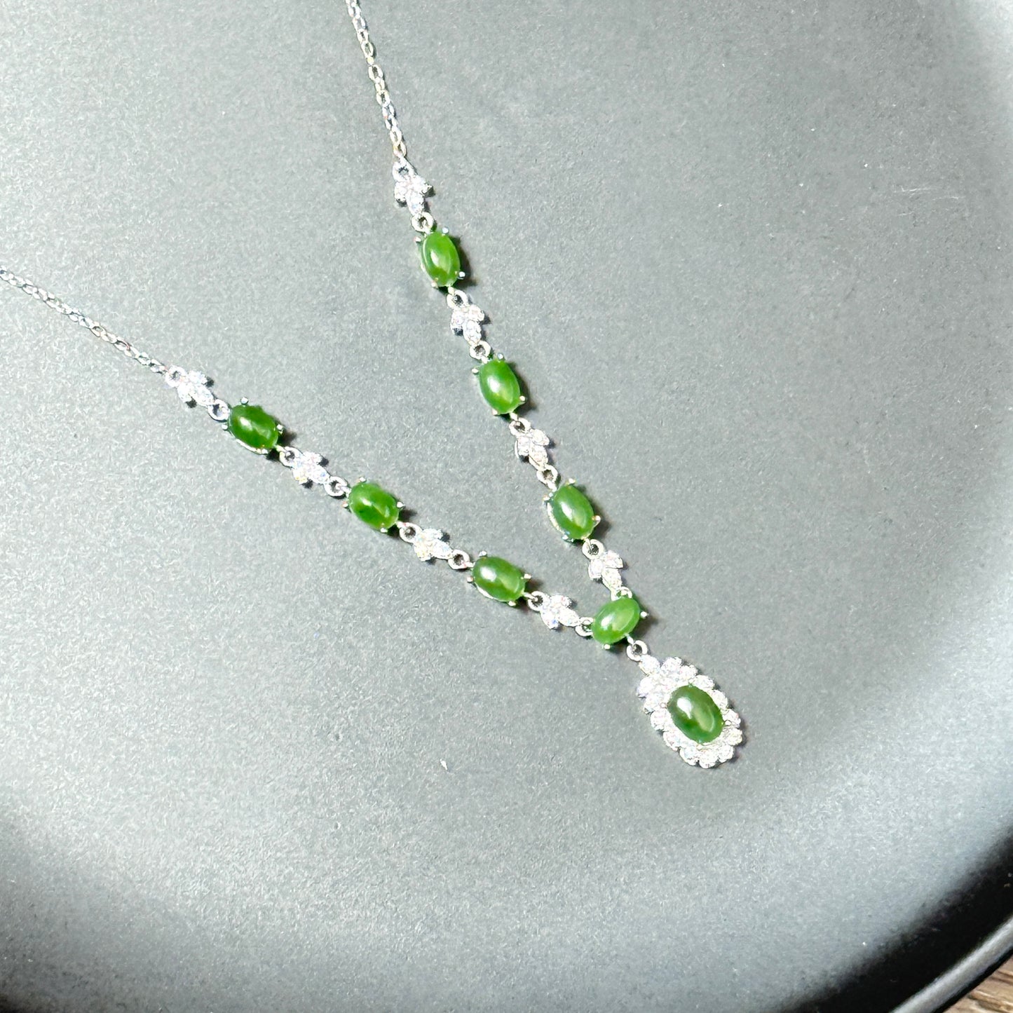 925 Sterling Silver Necklace 6x4mm Green Natural Emerald Gemstone Beaded Pendant Women Jewelry Gift