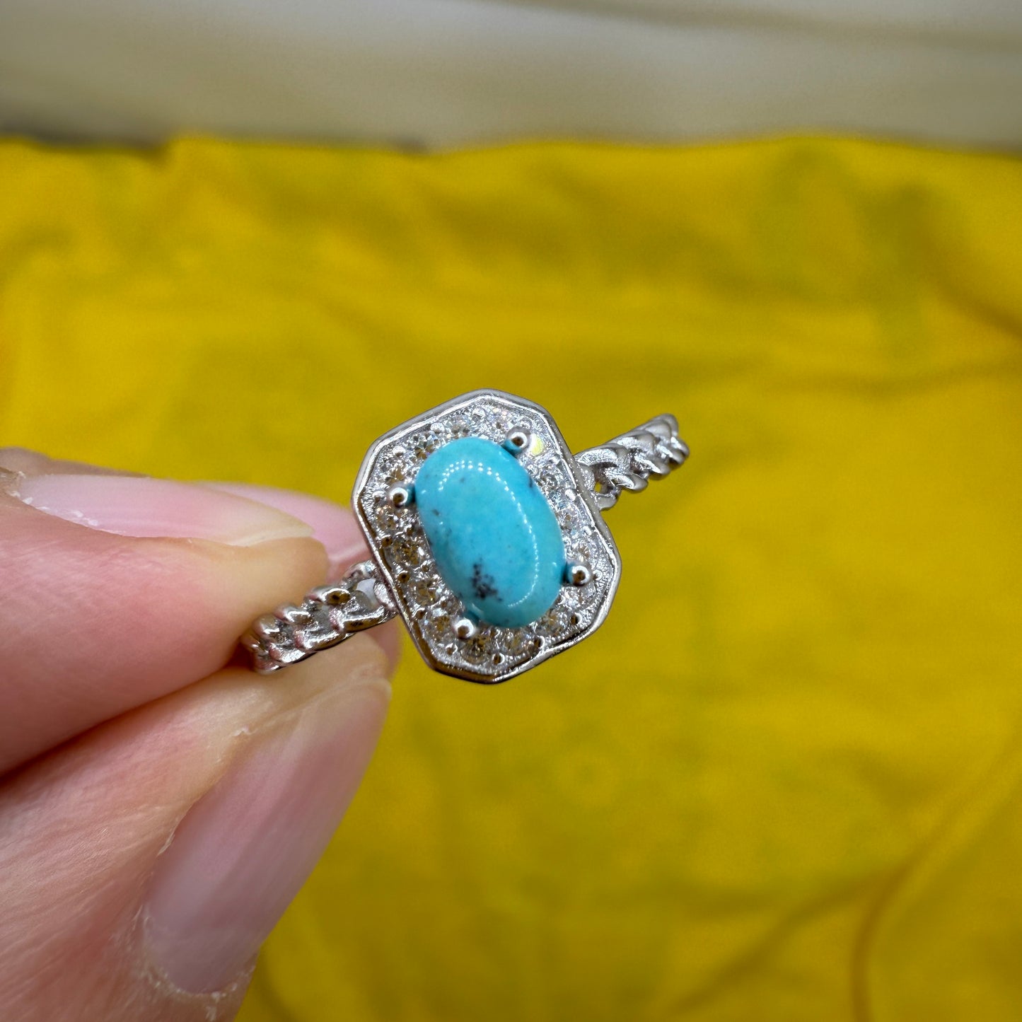 925 Sterling Silver Ring 5x3mm Blue Square Natural Turquoise Gemstone Zircon Women Bridal Jewelry Gift