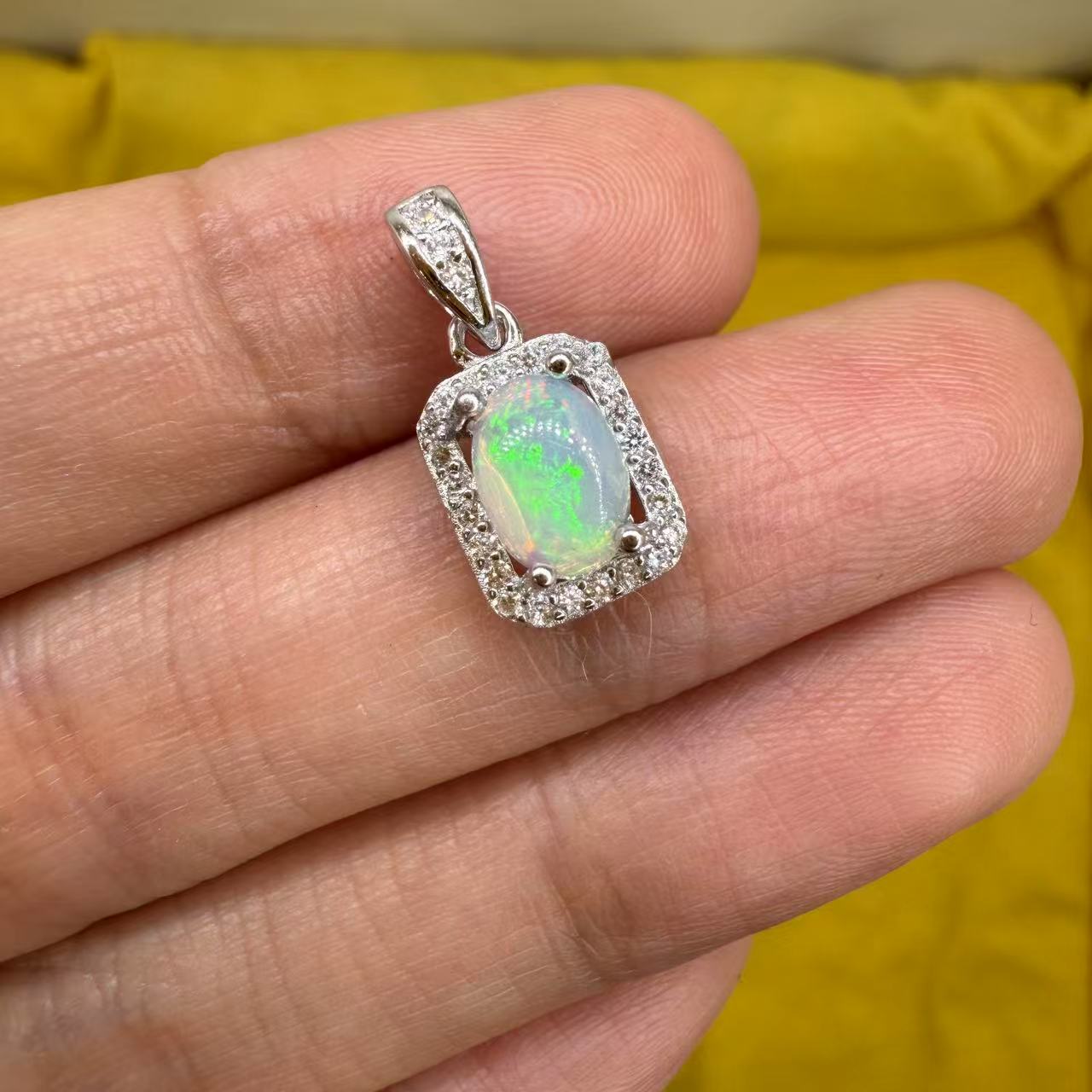 925 Sterling Silver Pendant 7x5mm Oval Natural Opal Gemstone Zircon Bridal Women Jewelry Gift