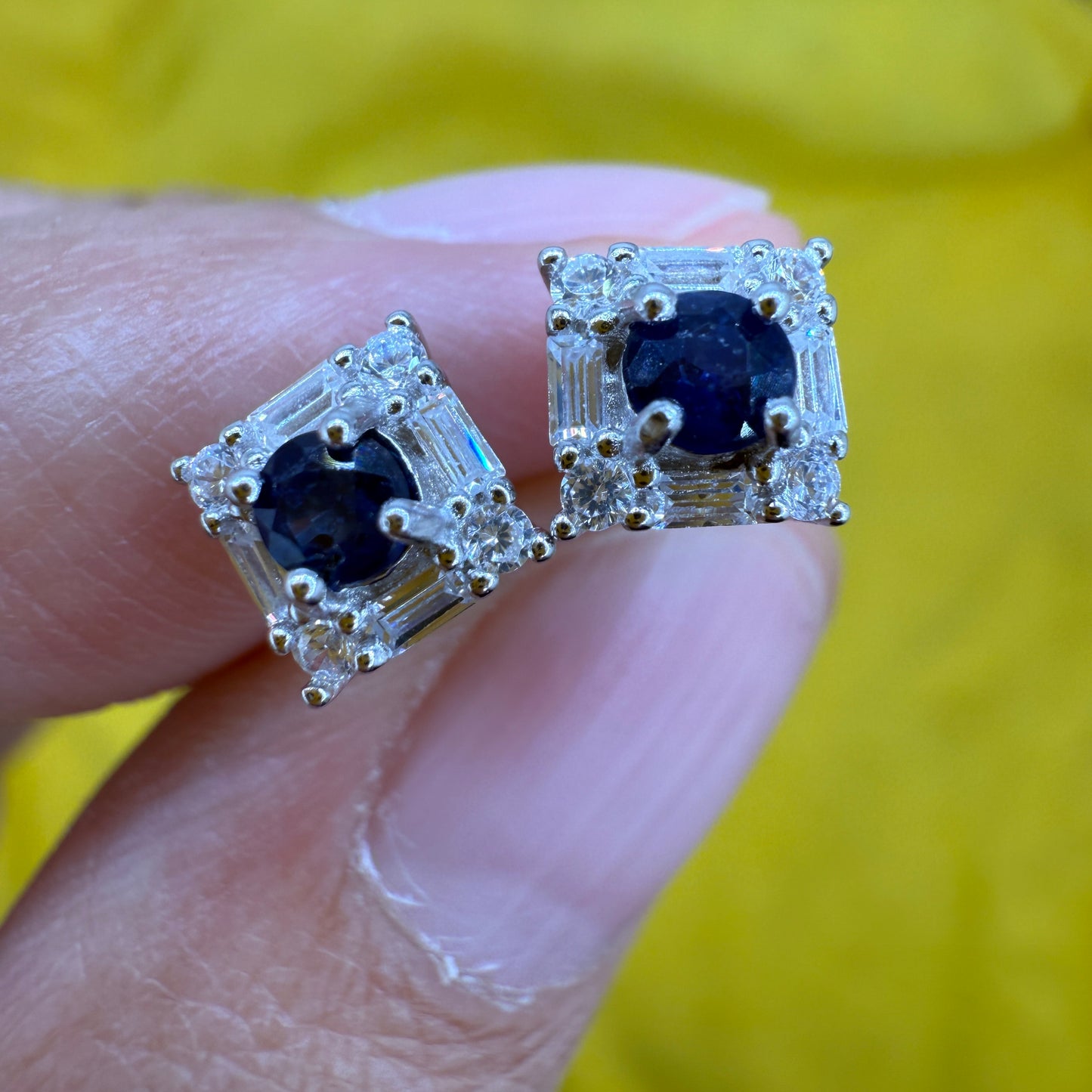 925 Sterling Silver Earrings Cube Stud 3mm Blue Natural Sapphire Gemstone Zircon Women Bridal Engagement Jewelry Gift for Her, Sister, Christmas