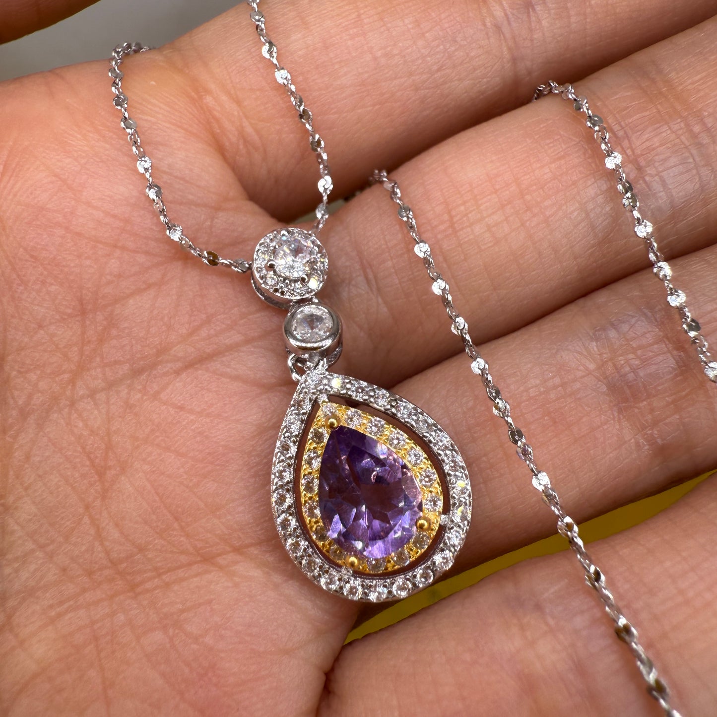 925 Sterling Silver Necklace 8x5mm Purple Natural Amethys Gemstone Zircon Teardrop Women Jewelry Gift