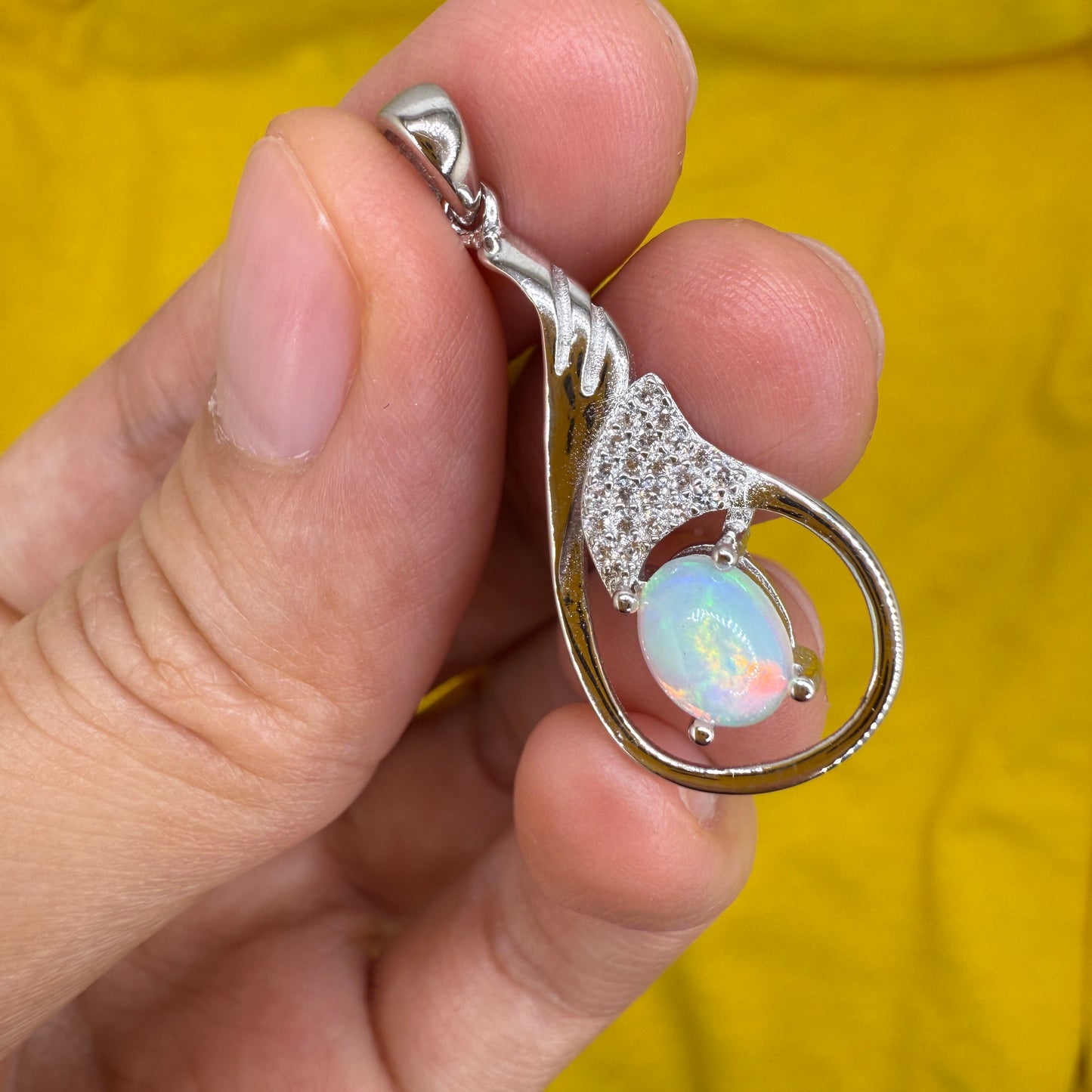 925 Sterling Silver Pendant 7x5mm Oval Natural Opal Gemstone Zircon Teardrop Women Bridal Jewelry Gift for Her, Mother, Sister
