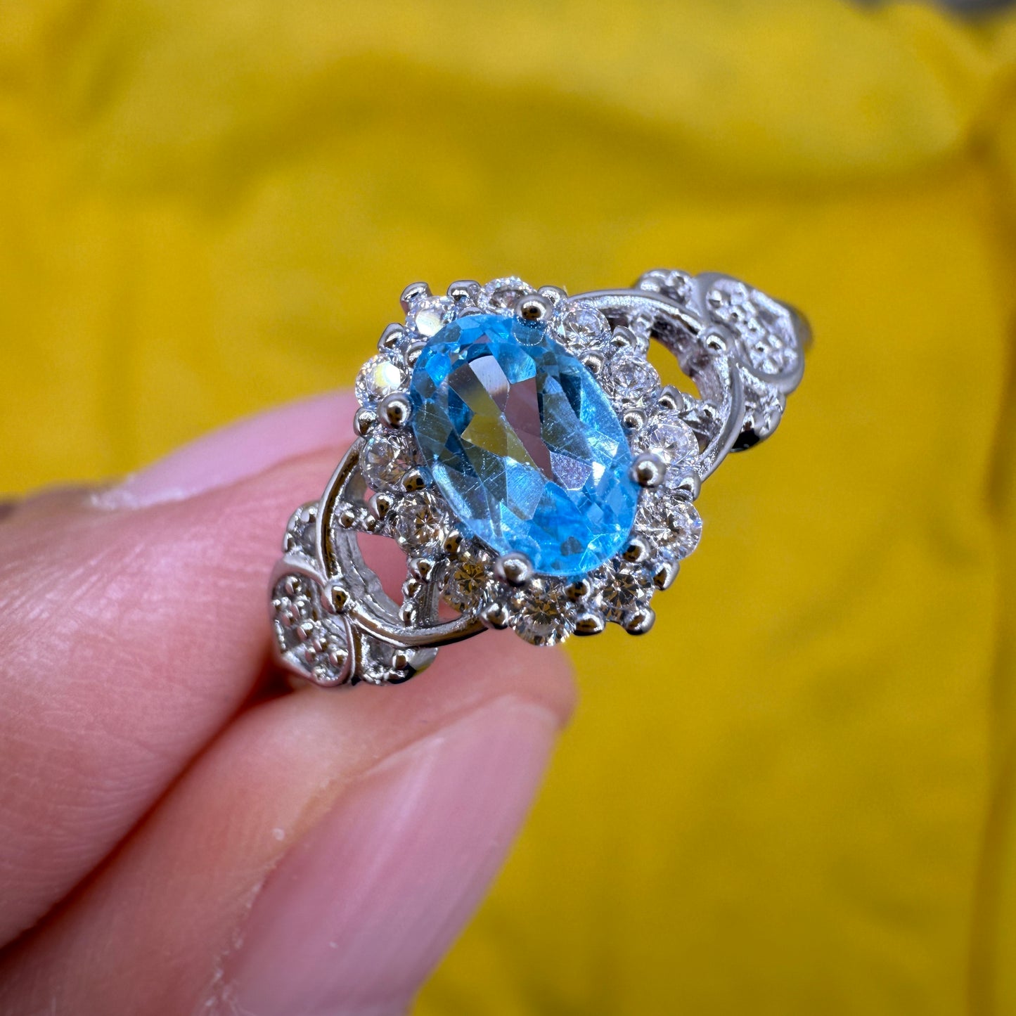 925 Sterling Silver Ring Oval 6x4mm Natural Blue Topaz Gemstone Zircon Women Bridal Engagement Jewelry Gift for Her