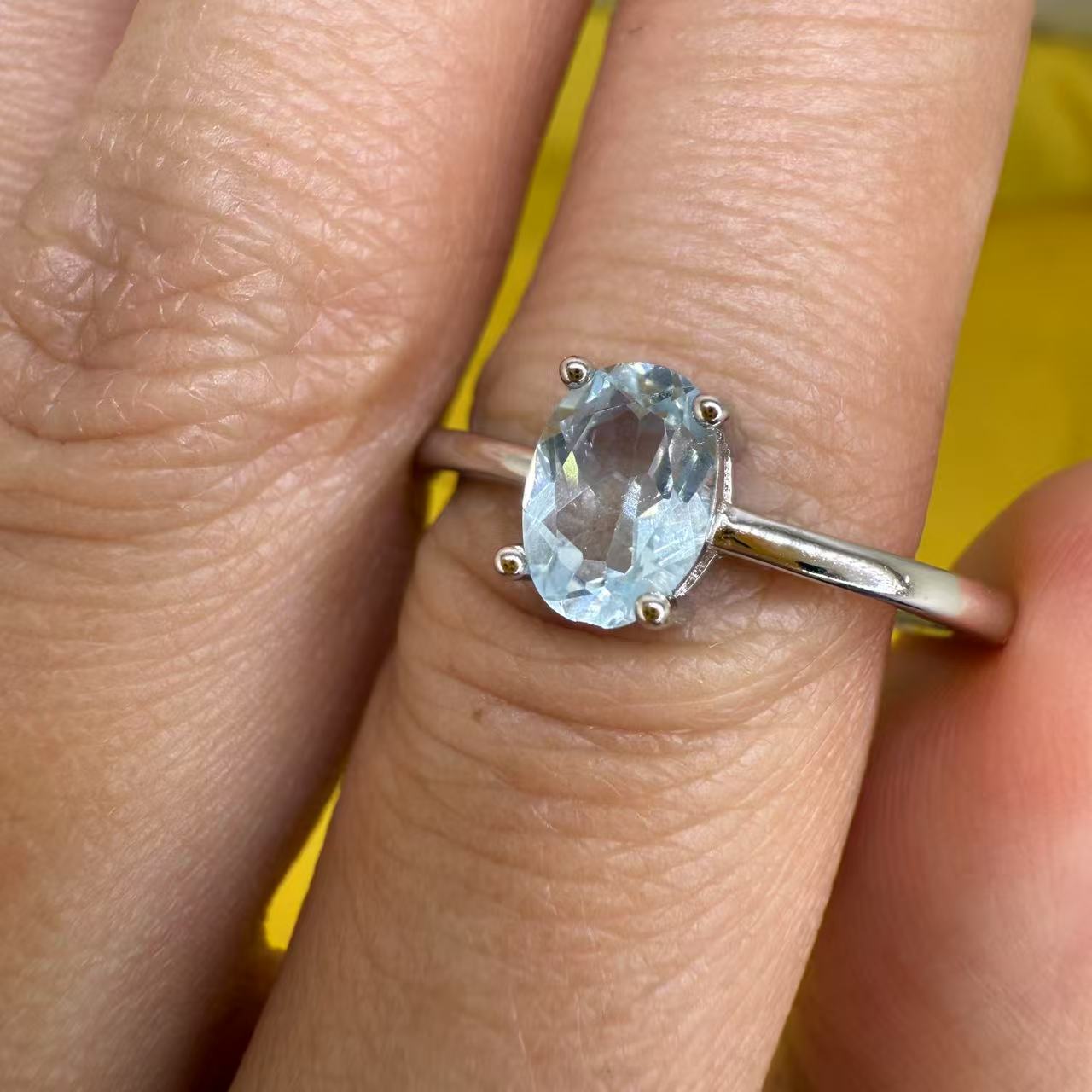 925 Sterling Silver Ring Oval 7x5mm Natural Blue Topaz Gemstone Fine Cut Women Bridal Jewelry Gift for Her, Sister