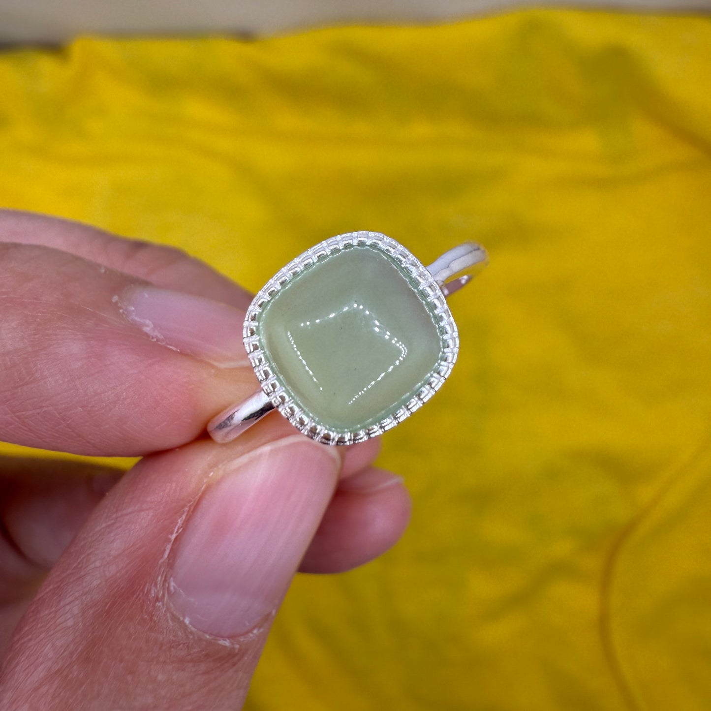 925 Sterling Silver Ring 8mm Square Natural Green Jade Gemstone Women Bridal Engagement Jewelry Gift for Her