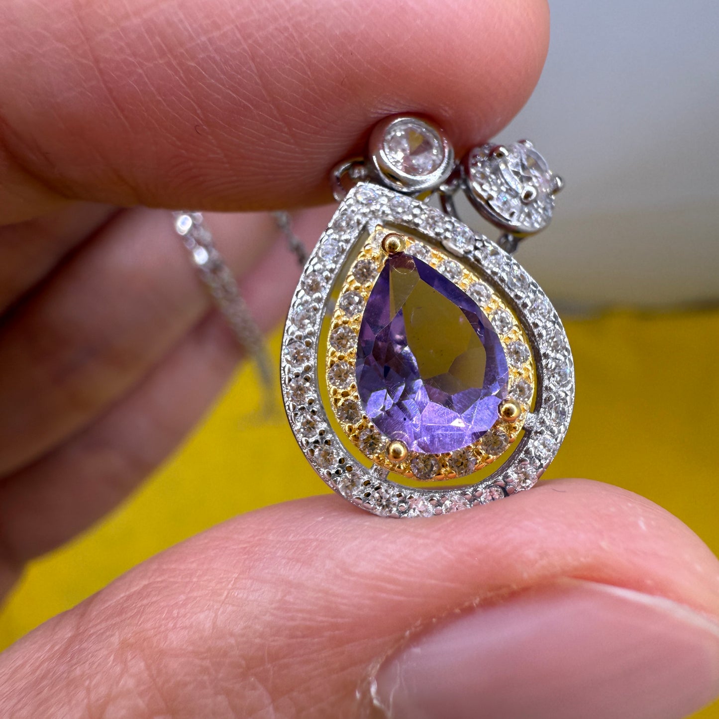 925 Sterling Silver Necklace 8x5mm Purple Natural Amethys Gemstone Zircon Teardrop Women Jewelry Gift