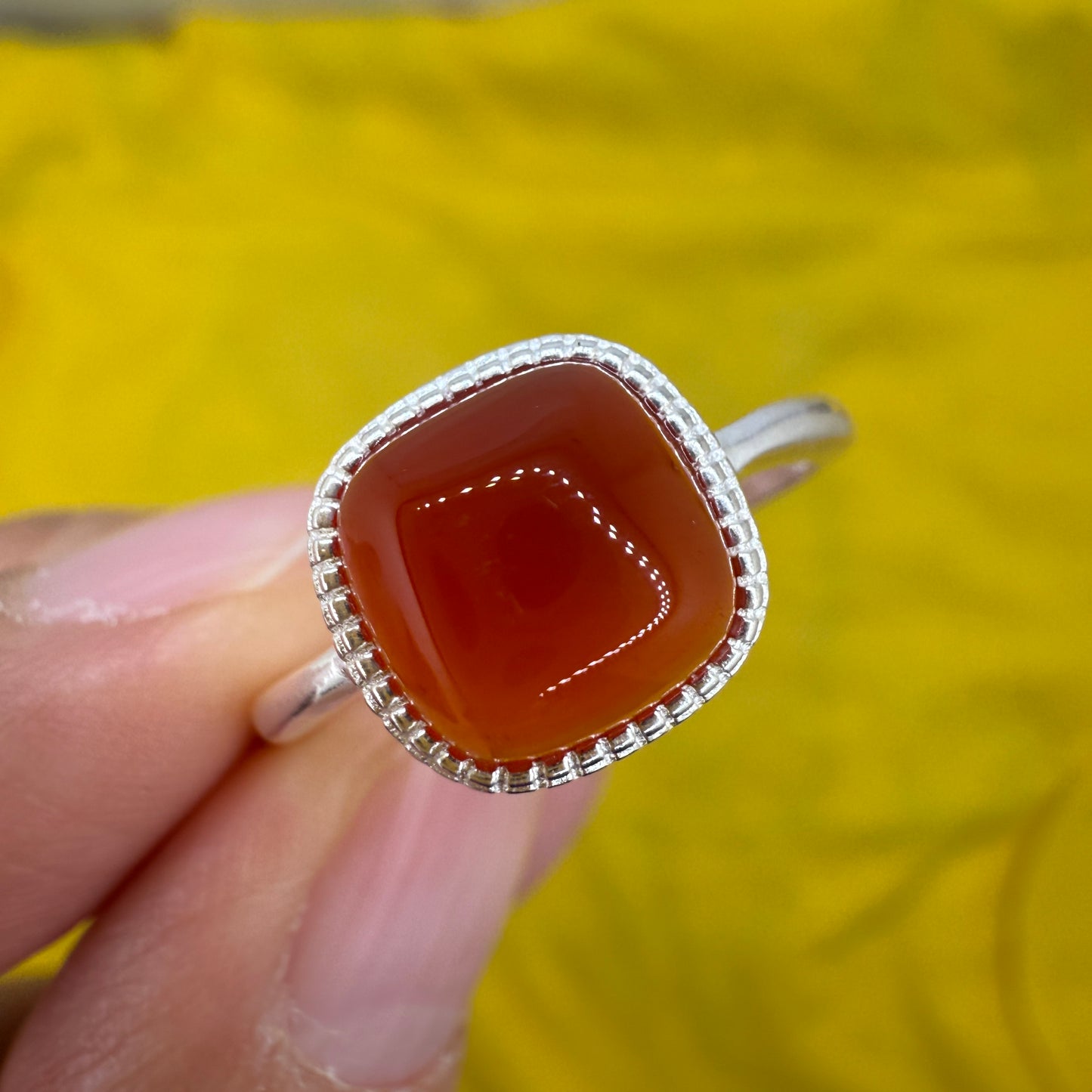 925 Sterling Silver Ring 8mm Square Red Natural Agate Gemstone Women Bridal Jewelry Cute Gift for Her