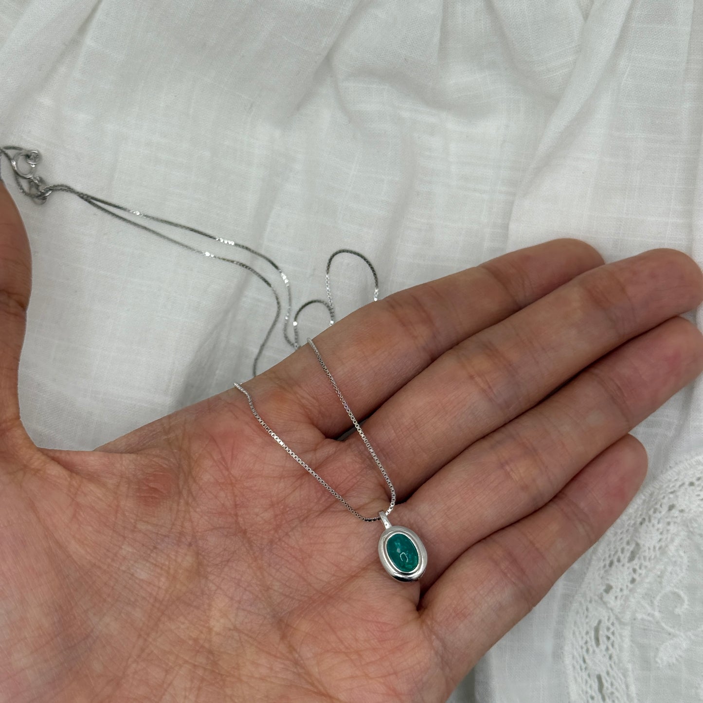 925 Sterling Silver Necklace 6x4mm Oval Blue Natural Turquoise Gemstone Cute Pendant Bridal Women Jewelry Gift