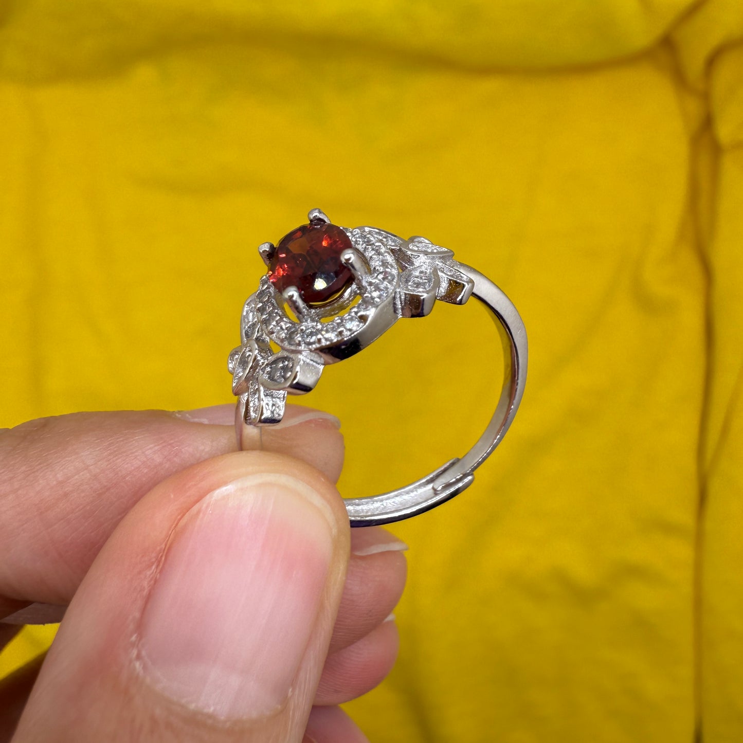 925 Sterling Silver Ring Oval 7x5mm Red Natural Rhodolite Garnet Gemstone Zircon Butterfly Women Bridal Jewelry Gift for Her, Mother