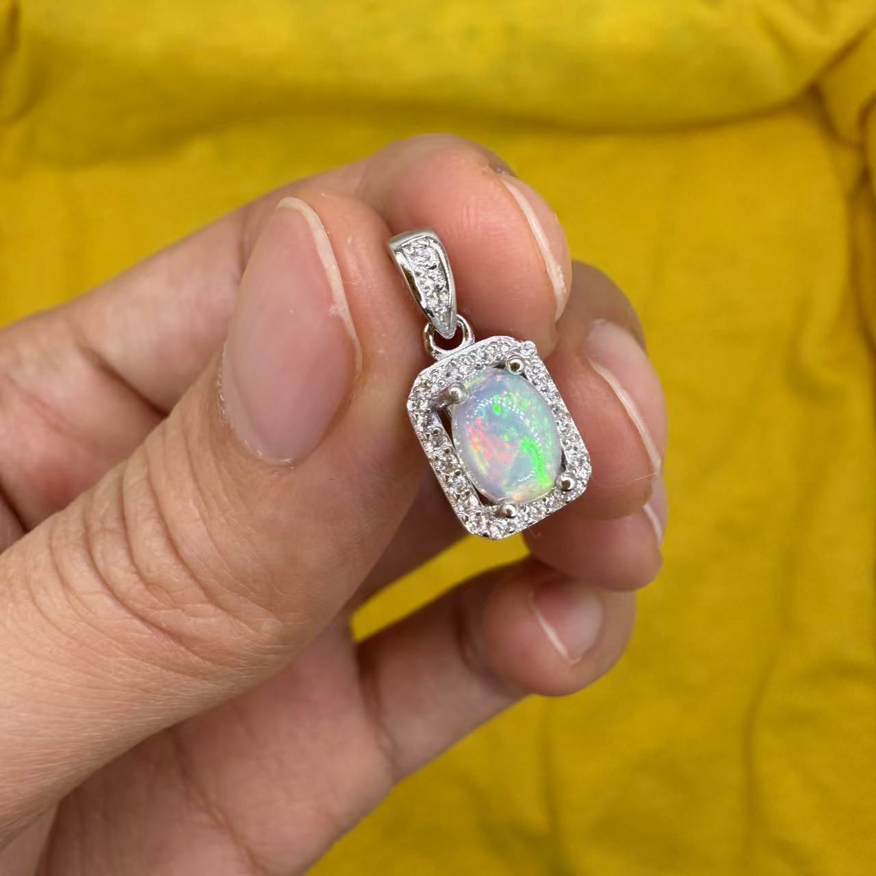 925 Sterling Silver Pendant 7x5mm Oval Natural Opal Gemstone Zircon Bridal Women Jewelry Gift