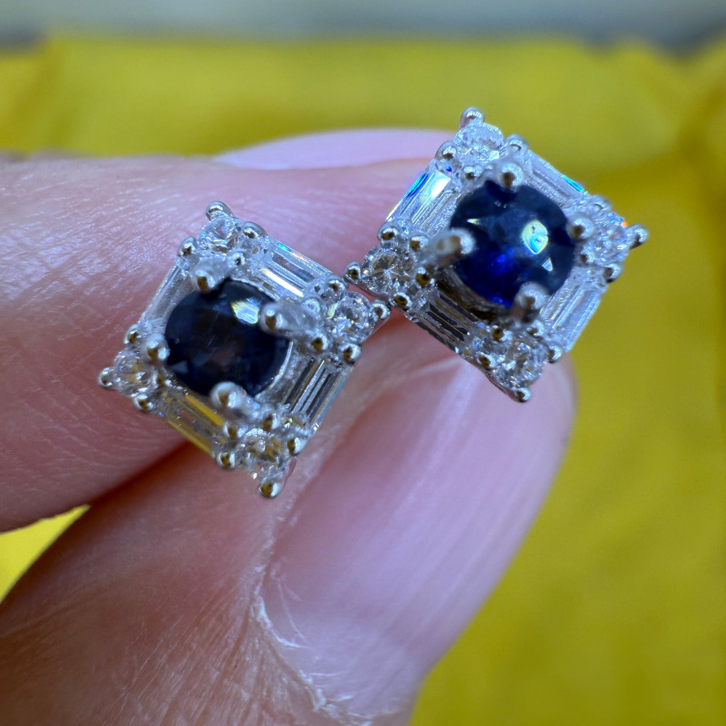 925 Sterling Silver Earrings Cube Stud 3mm Blue Natural Sapphire Gemstone Zircon Women Bridal Engagement Jewelry Gift for Her, Sister, Christmas