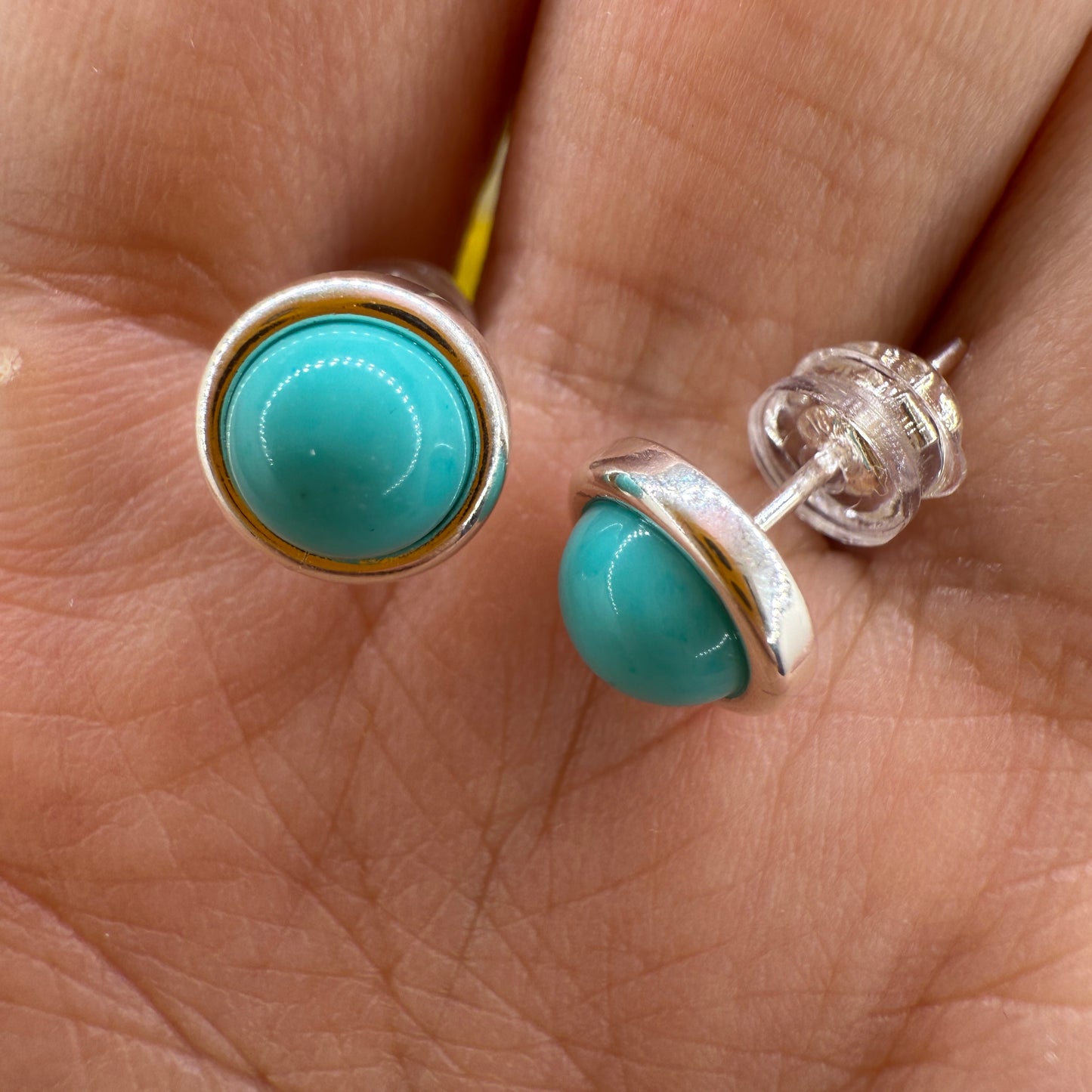 925 Sterling Silver Earrings Round 6mm Natural Blue Turquoise Gemstone Stud Dainty Jewelry Gift for Her, Sister, Christmas