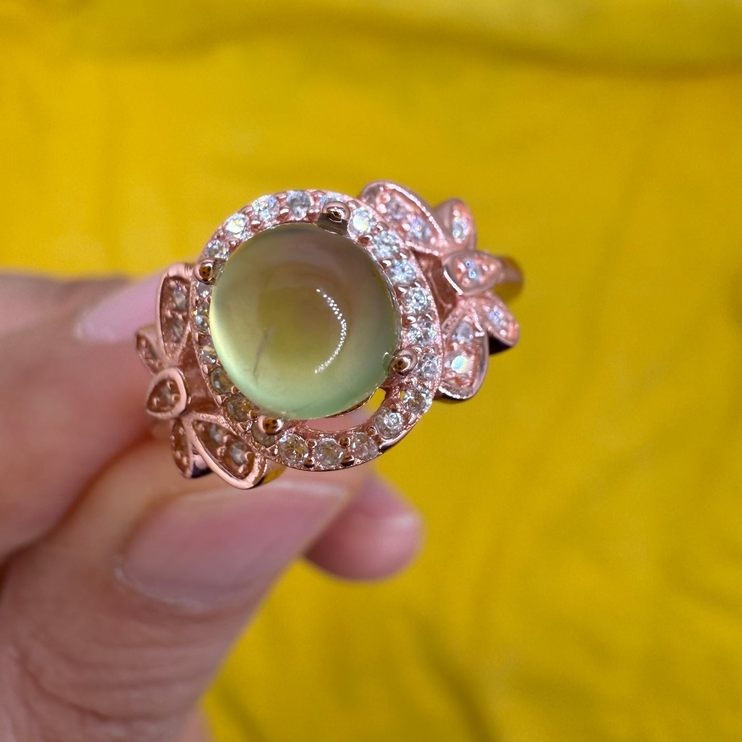 925 Sterling Silver Ring Oval 7x5mm Green Natural Prehnite Gemstone Zircon Butterfly Women Bridal Anniversay Jewelry Gift for Her