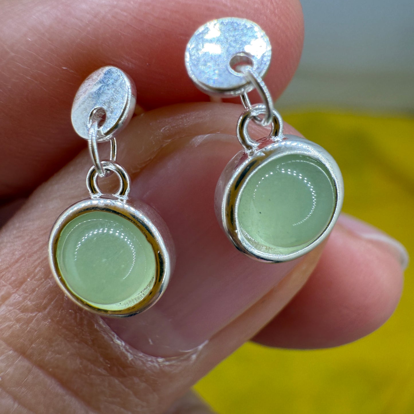 925 Sterling Silver Earrings Round 6mm Green Natural Cat Eye Gemstone Dainty Drop Women Jewelry Gift for Her, Sister