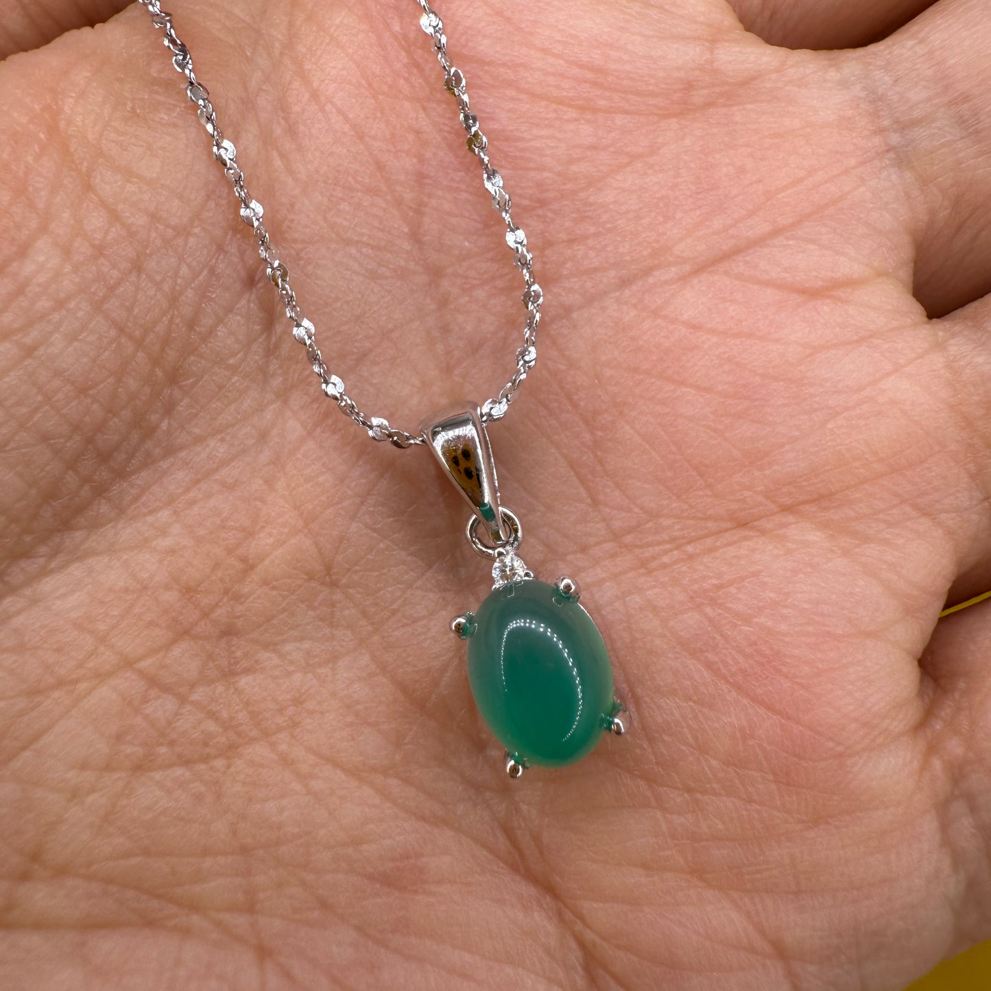 925 Sterling Silver Necklace 8x6mm Green Natural Emerald Gemstone Zircon Pendant with Chain Jewelry