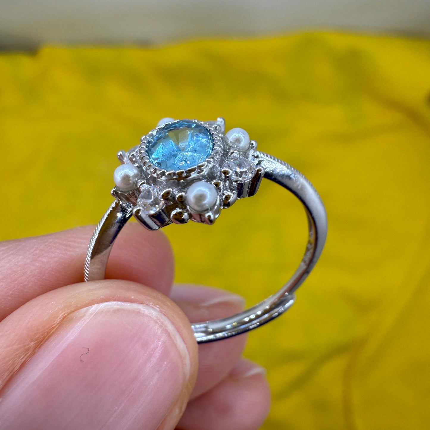 925 Sterling Silver Ring Oval 6x4mm Natural Blue Topaz Gemstone Zircon Pearl Women Bridal Jewelry Gift