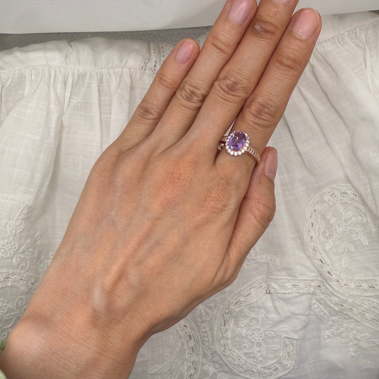 925 Sterling Silver Ring 9x6mm Purple Natural Amethyst Gemstone Zircon Women Bridal Jewelry Gift