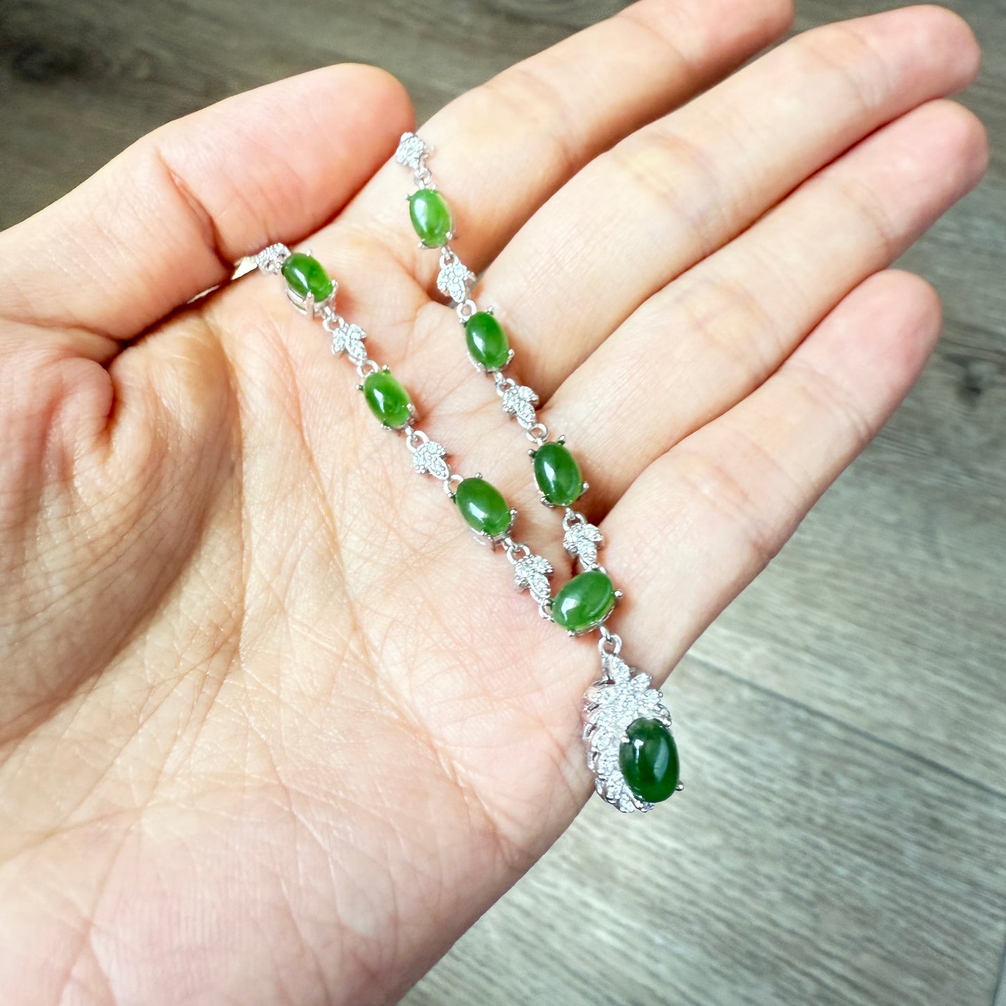925 Sterling Silver Necklace 6x4mm Green Natural Emerald Gemstone Beaded Pendant Women Jewelry Gift