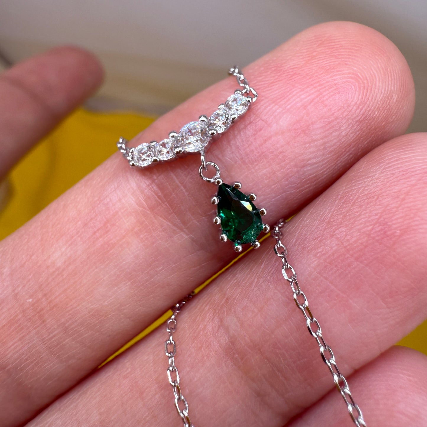 925 Sterling Silver Necklace 5x3mm Green Natural Emerald Gemstone Zircon Teardrop Women Jewelry Gift