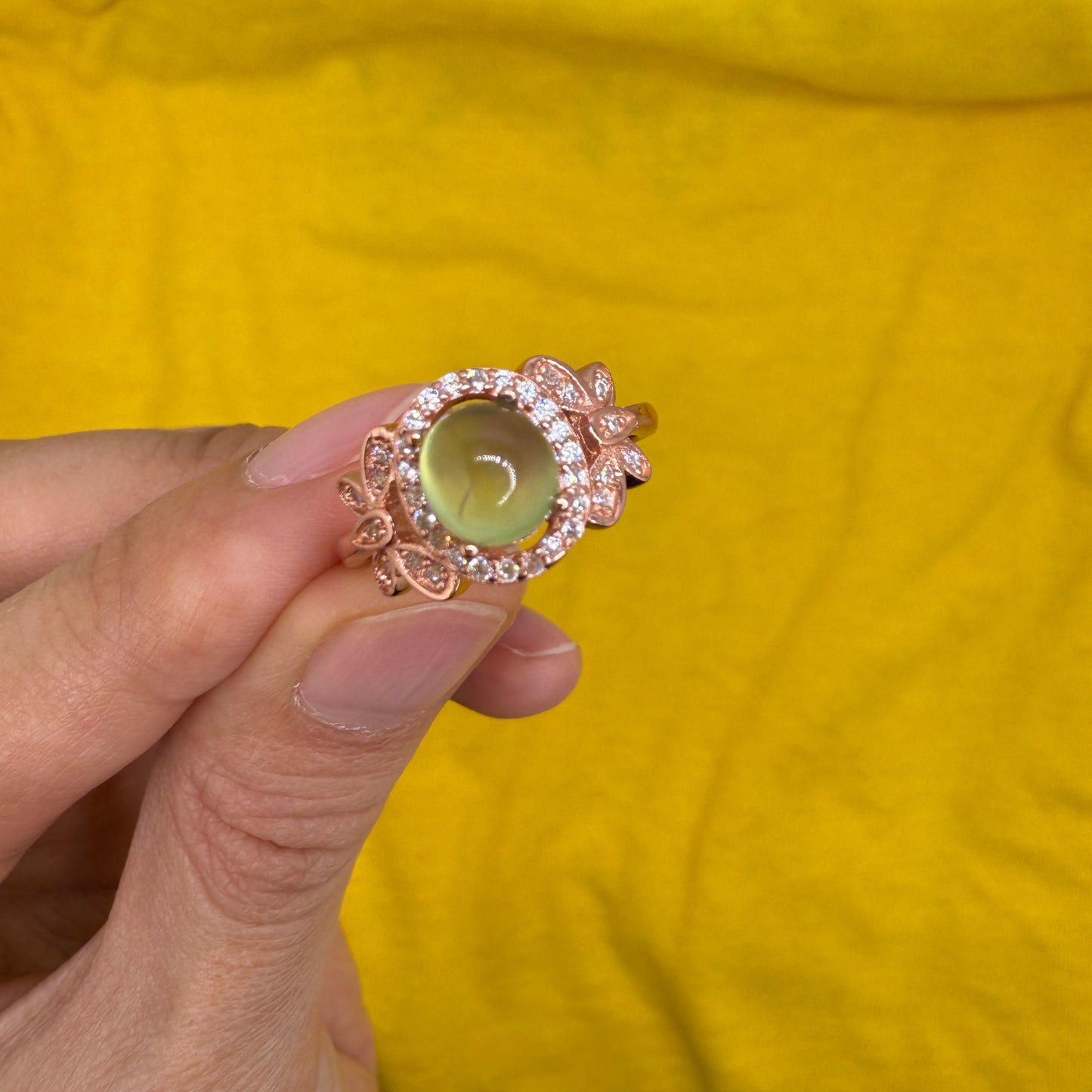 925 Sterling Silver Ring Oval 7x5mm Green Natural Prehnite Gemstone Zircon Butterfly Women Bridal Anniversay Jewelry Gift for Her