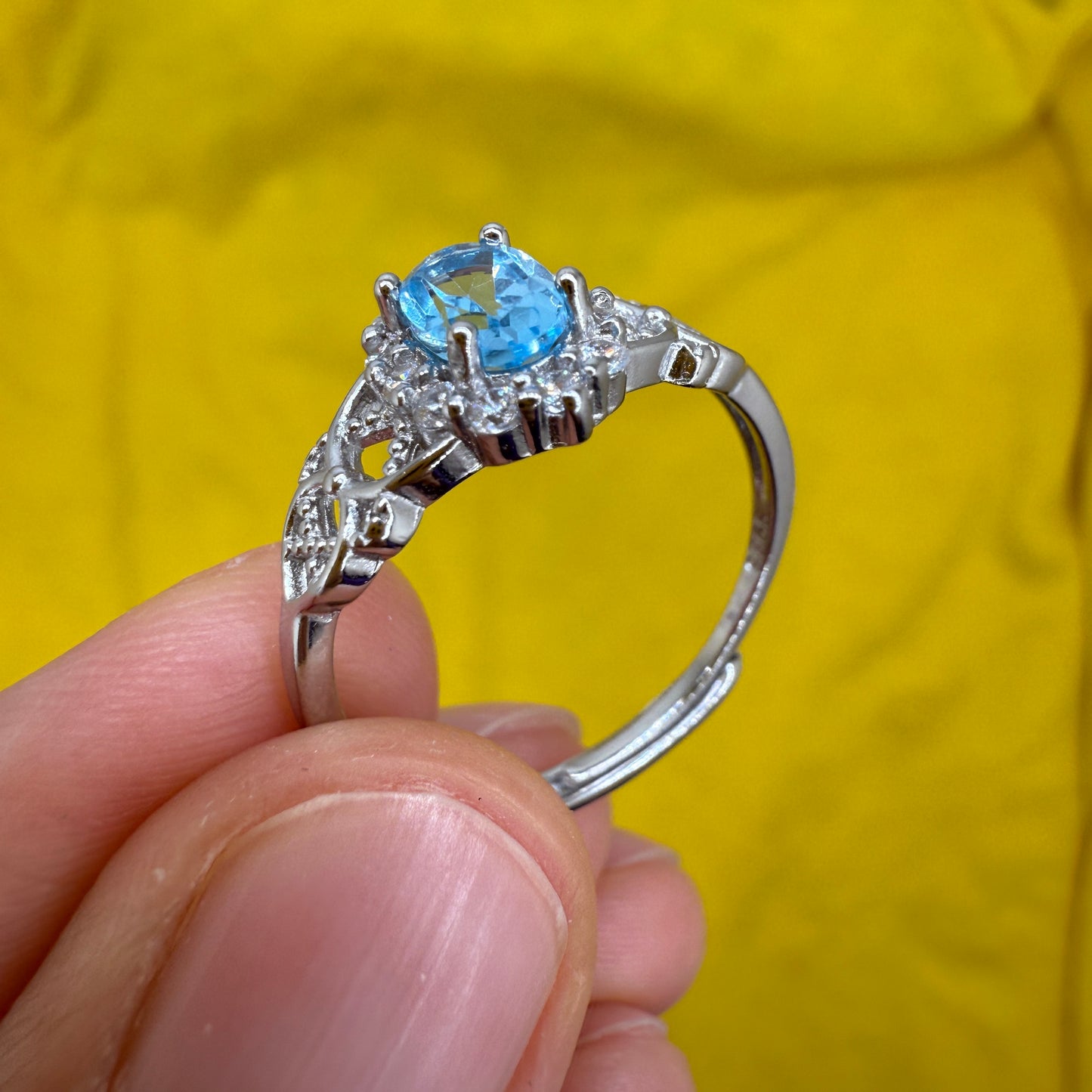 925 Sterling Silver Ring Oval 6x4mm Natural Blue Topaz Gemstone Zircon Women Bridal Engagement Jewelry Gift for Her