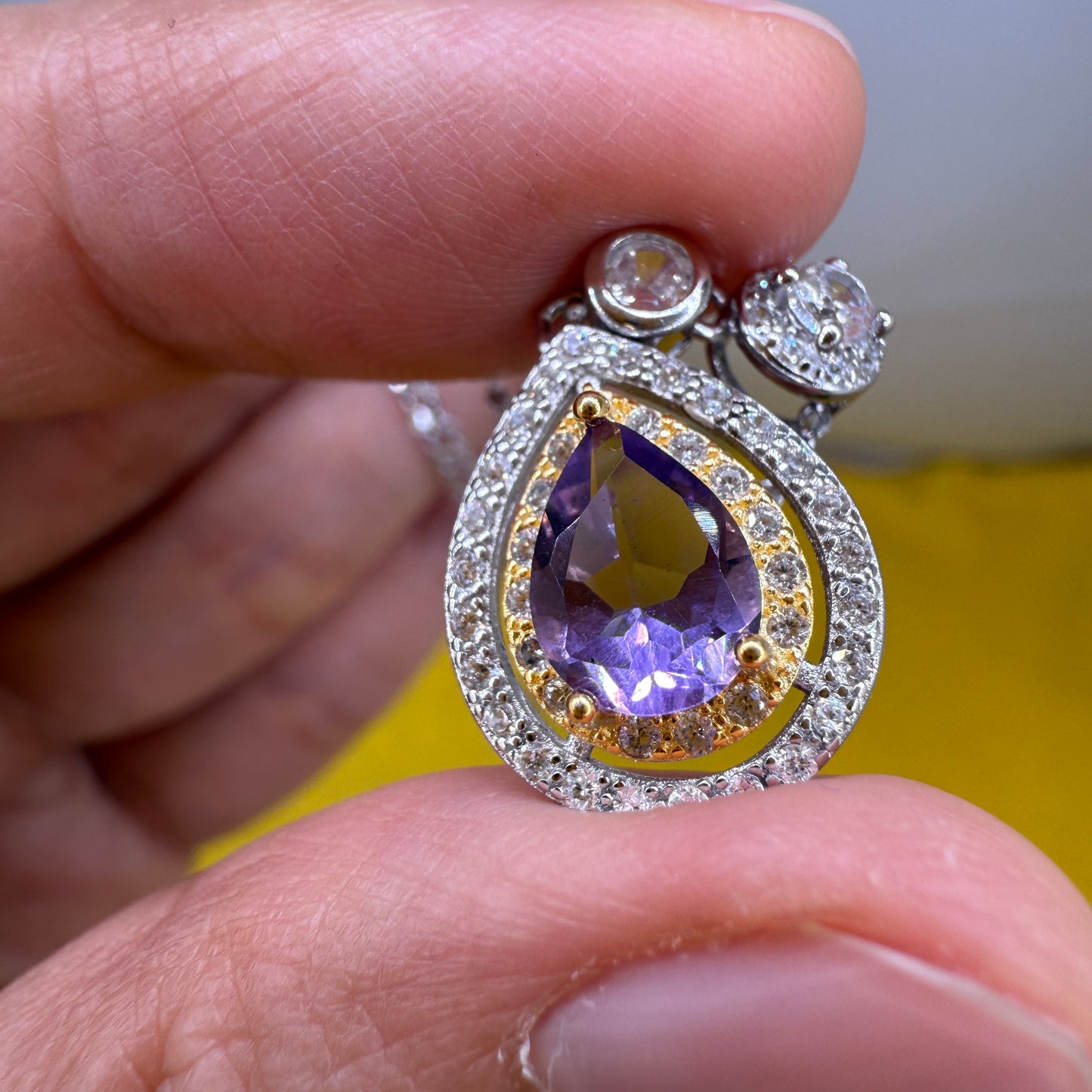 925 Sterling Silver Necklace 8x5mm Purple Natural Amethys Gemstone Zircon Teardrop Women Jewelry Gift