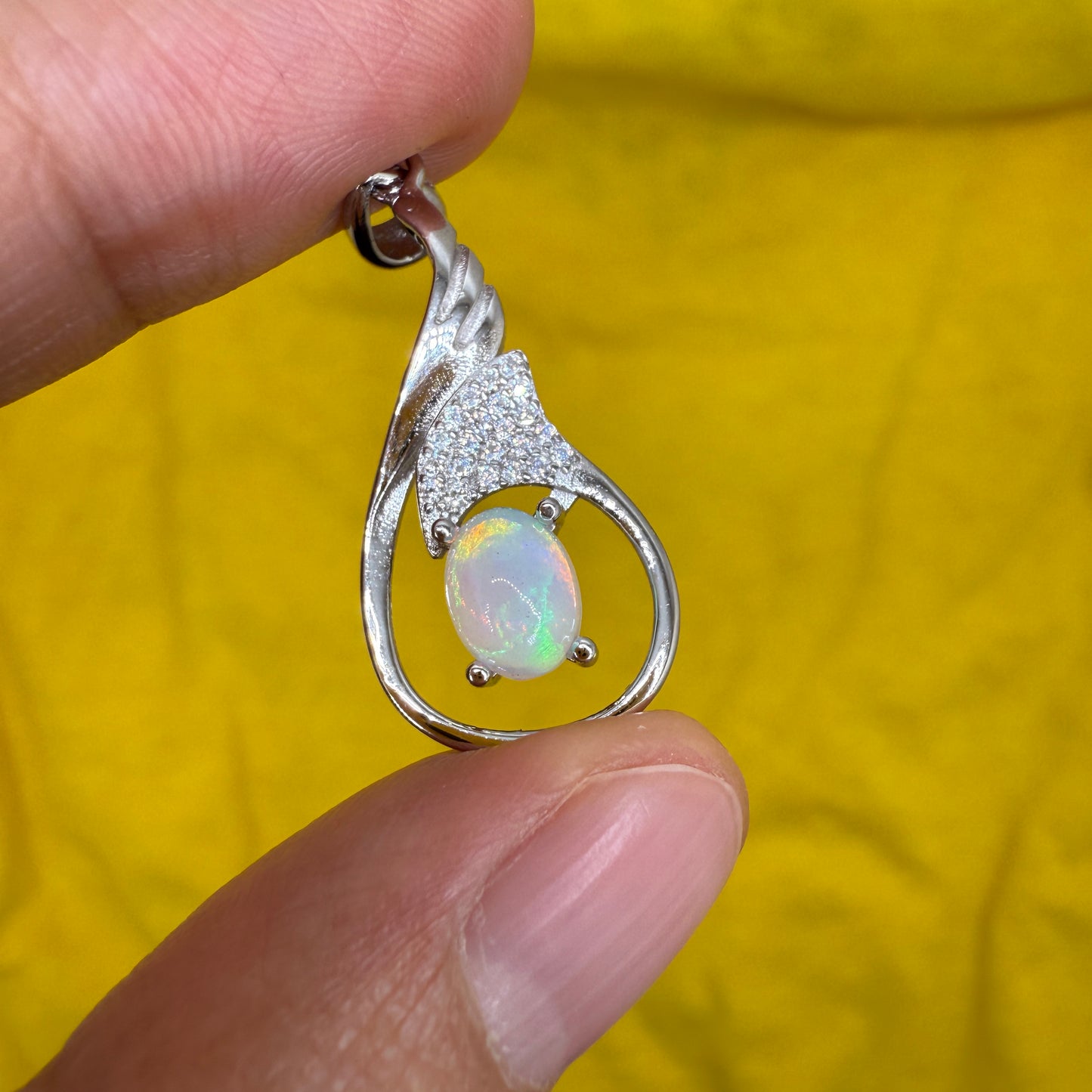 925 Sterling Silver Pendant 7x5mm Oval Natural Opal Gemstone Zircon Teardrop Women Bridal Jewelry Gift for Her, Mother, Sister