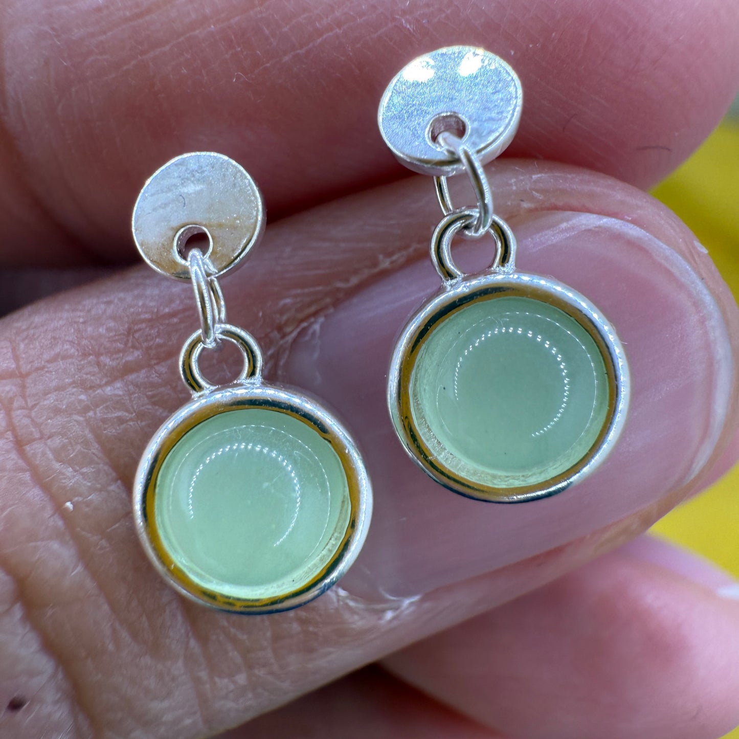 925 Sterling Silver Earrings Round 6mm Green Natural Cat Eye Gemstone Dainty Drop Women Jewelry Gift for Her, Sister