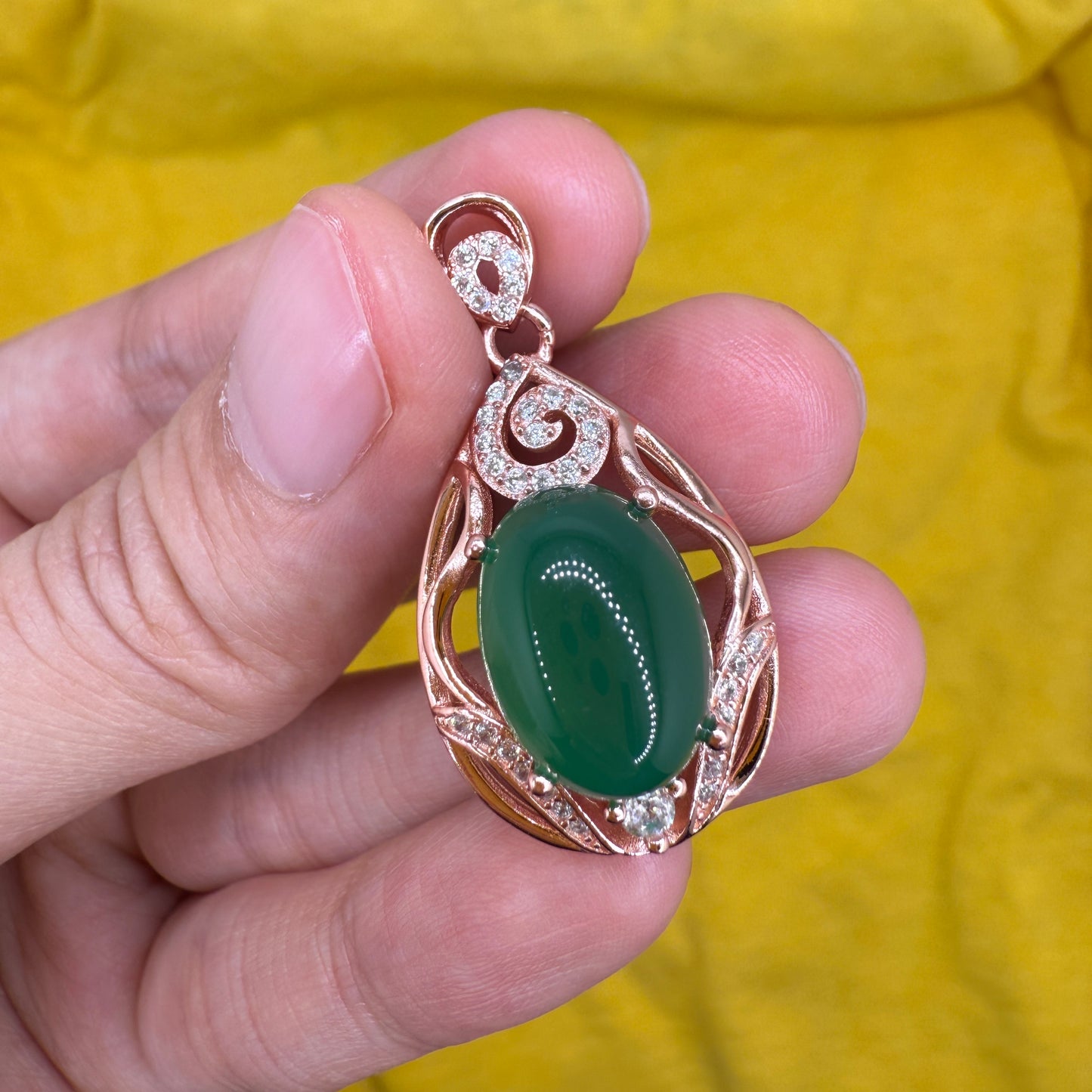 925 Sterling Silver Pendant 14x10mm Oval Green Natural Emerald Gemstone Zircon Women Bridal Jewelry Gift for Her, Sister