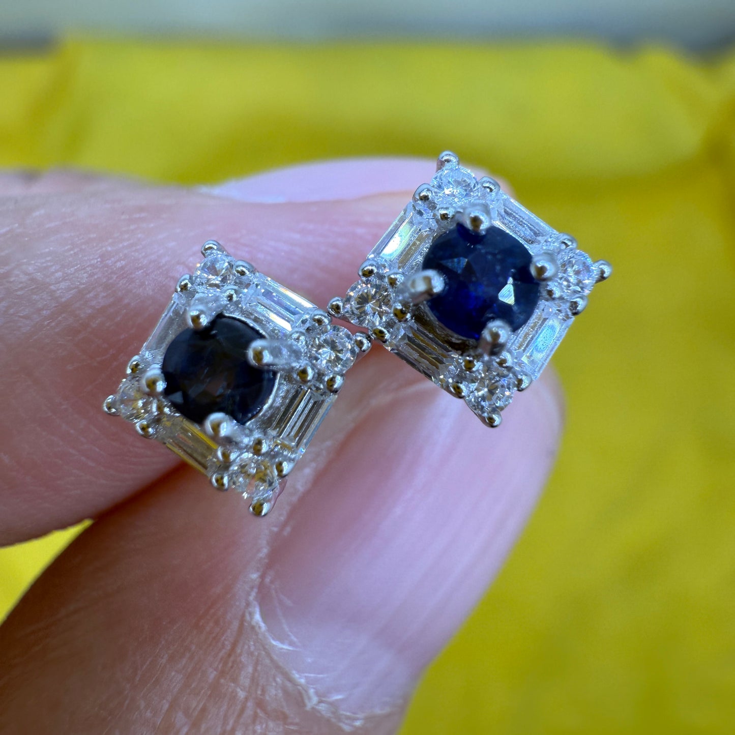 925 Sterling Silver Earrings Cube Stud 3mm Blue Natural Sapphire Gemstone Zircon Women Bridal Engagement Jewelry Gift for Her, Sister, Christmas