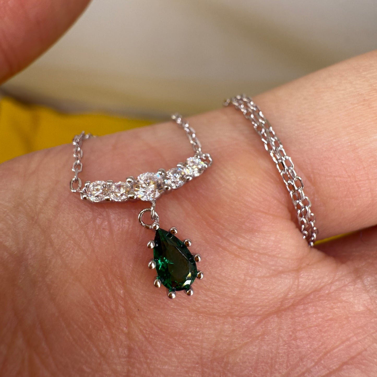 925 Sterling Silver Necklace 5x3mm Green Natural Emerald Gemstone Zircon Teardrop Women Jewelry Gift