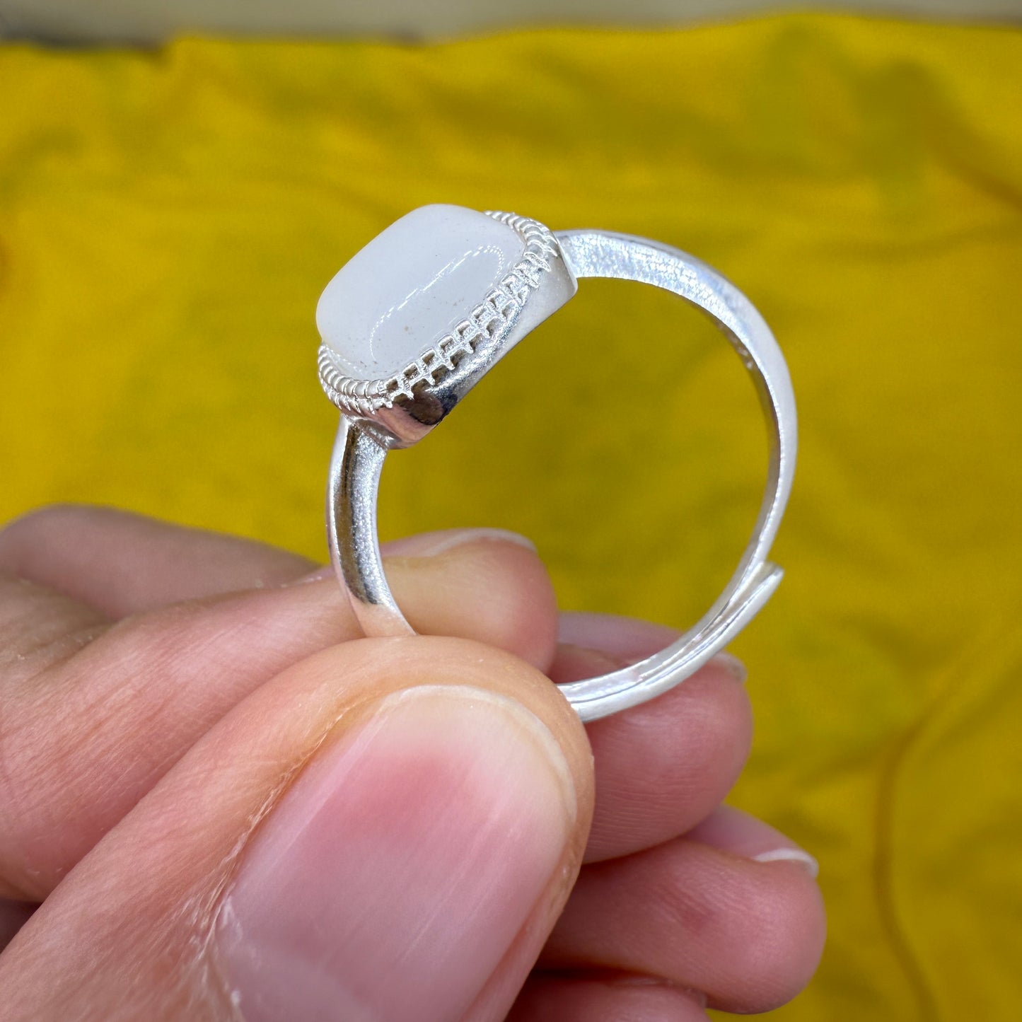 925 Sterling Silver Ring 8mm Square White Natural Nephrite Jade Gemstone Women Bridal Engagement Jewelry Gift for Her