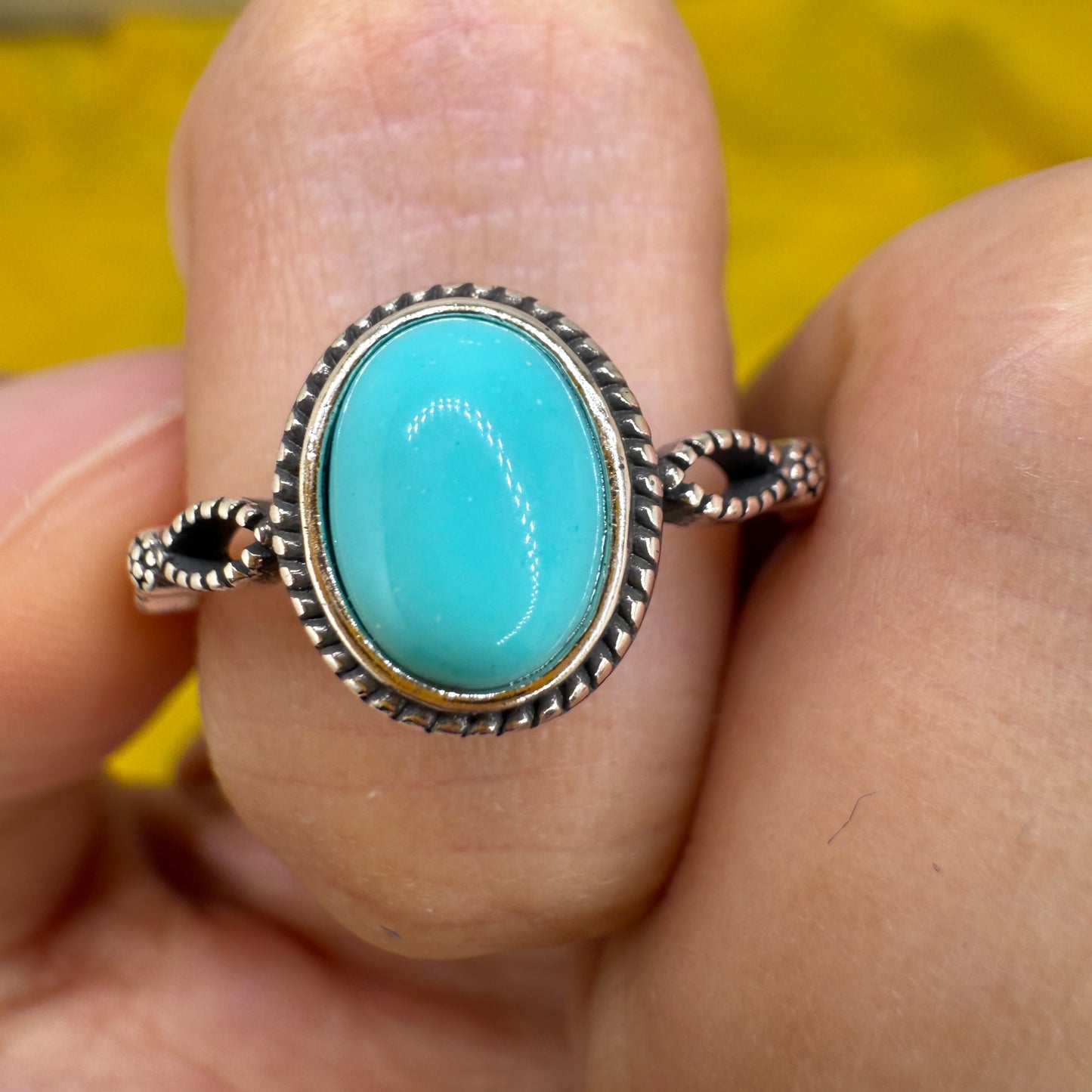 925 Sterling Silver Ring Oval 8x6mm Blue Natural Turquoise Gemstone Boho Women Cute Jewelry Gift for Her, Sister