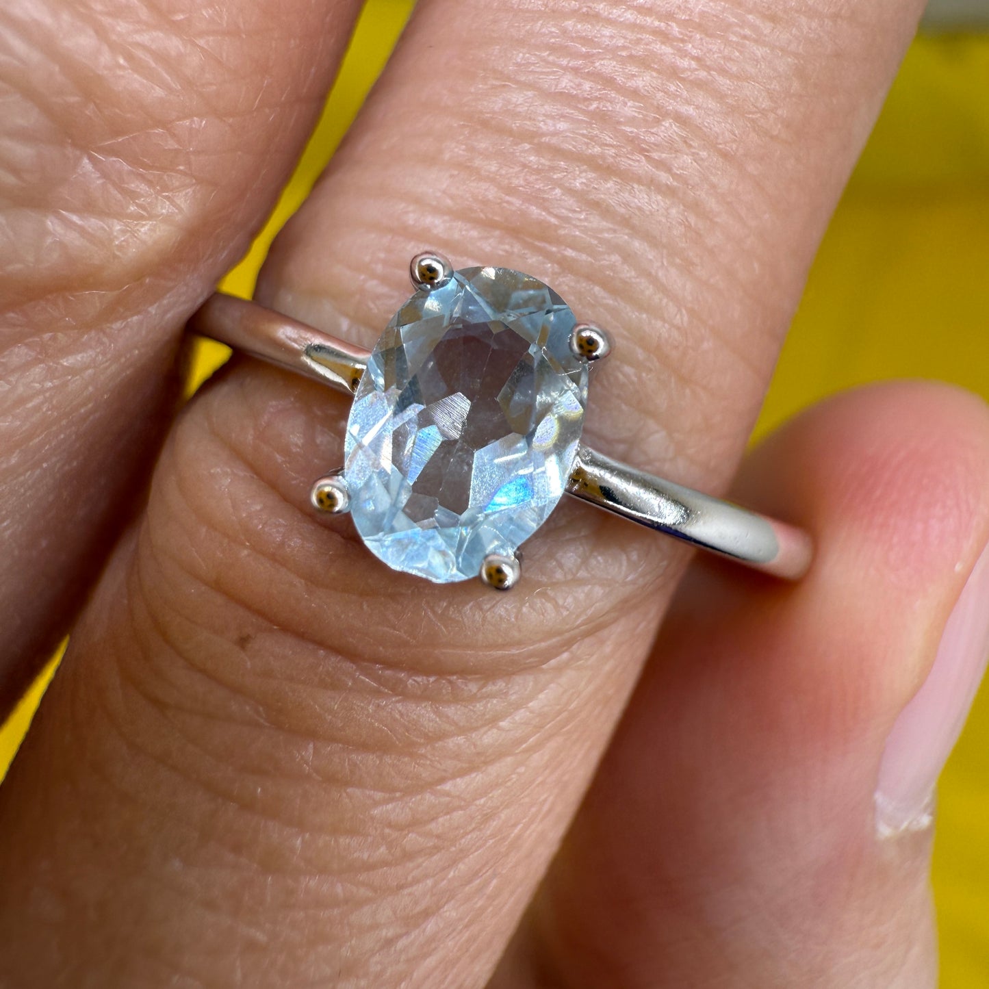 925 Sterling Silver Ring Oval 7x5mm Natural Blue Topaz Gemstone Fine Cut Women Bridal Jewelry Gift for Her, Sister