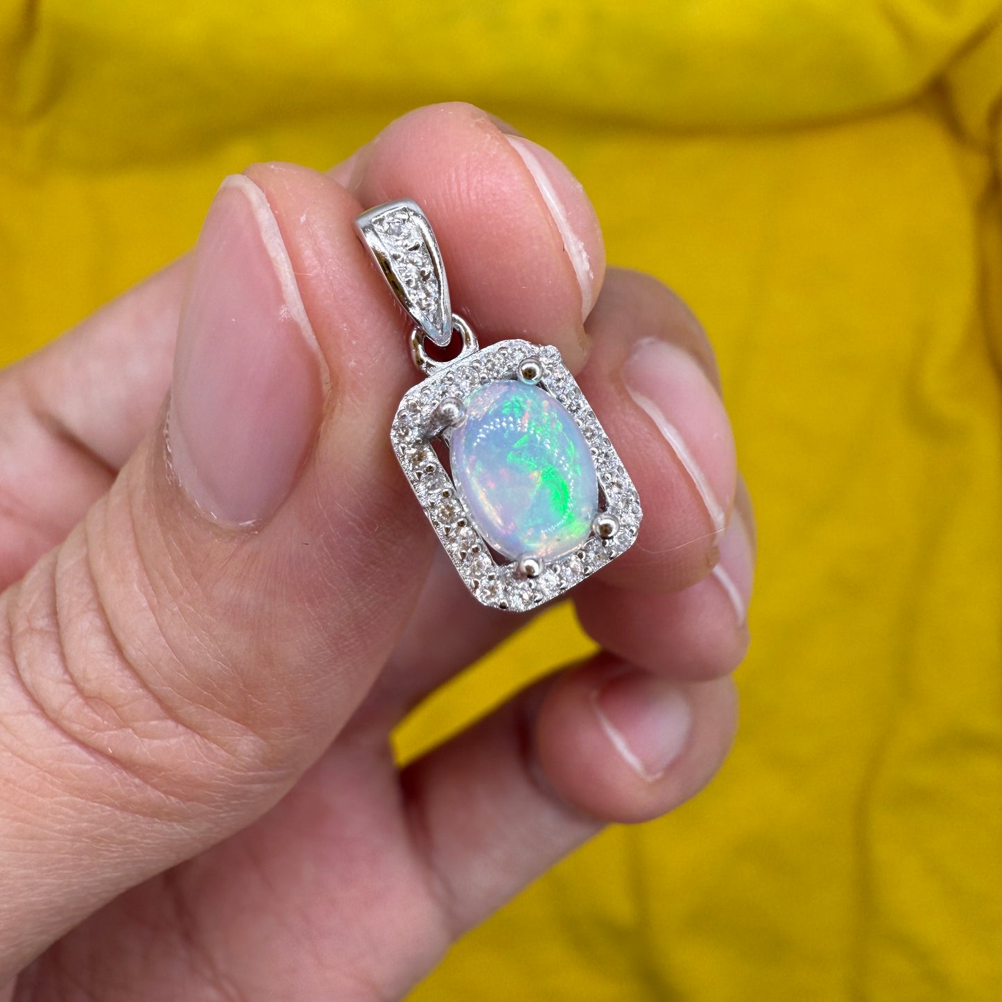 925 Sterling Silver Pendant 7x5mm Oval Natural Opal Gemstone Zircon Bridal Women Jewelry Gift