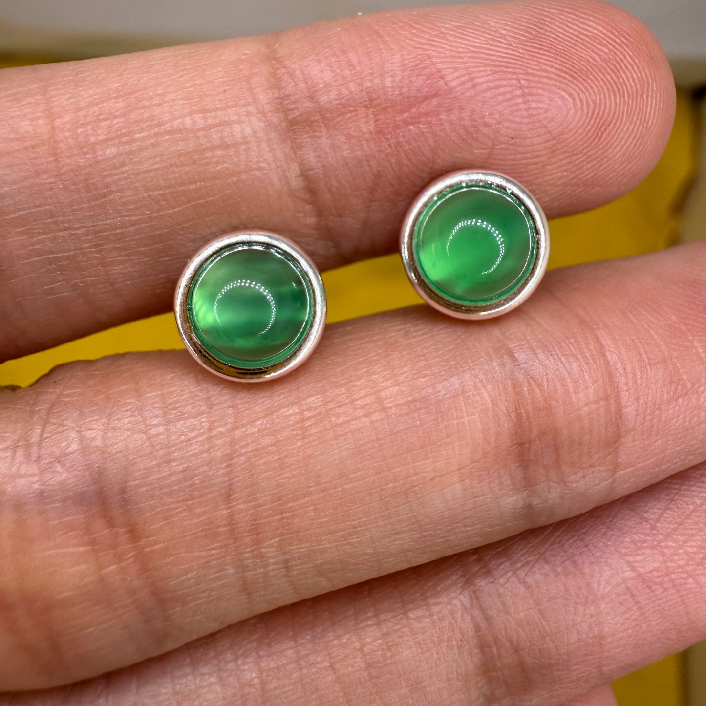 925 Sterling Silver Earrings 6mm Round Natural Emerald Gemstone Stud Women Jewelry Gift