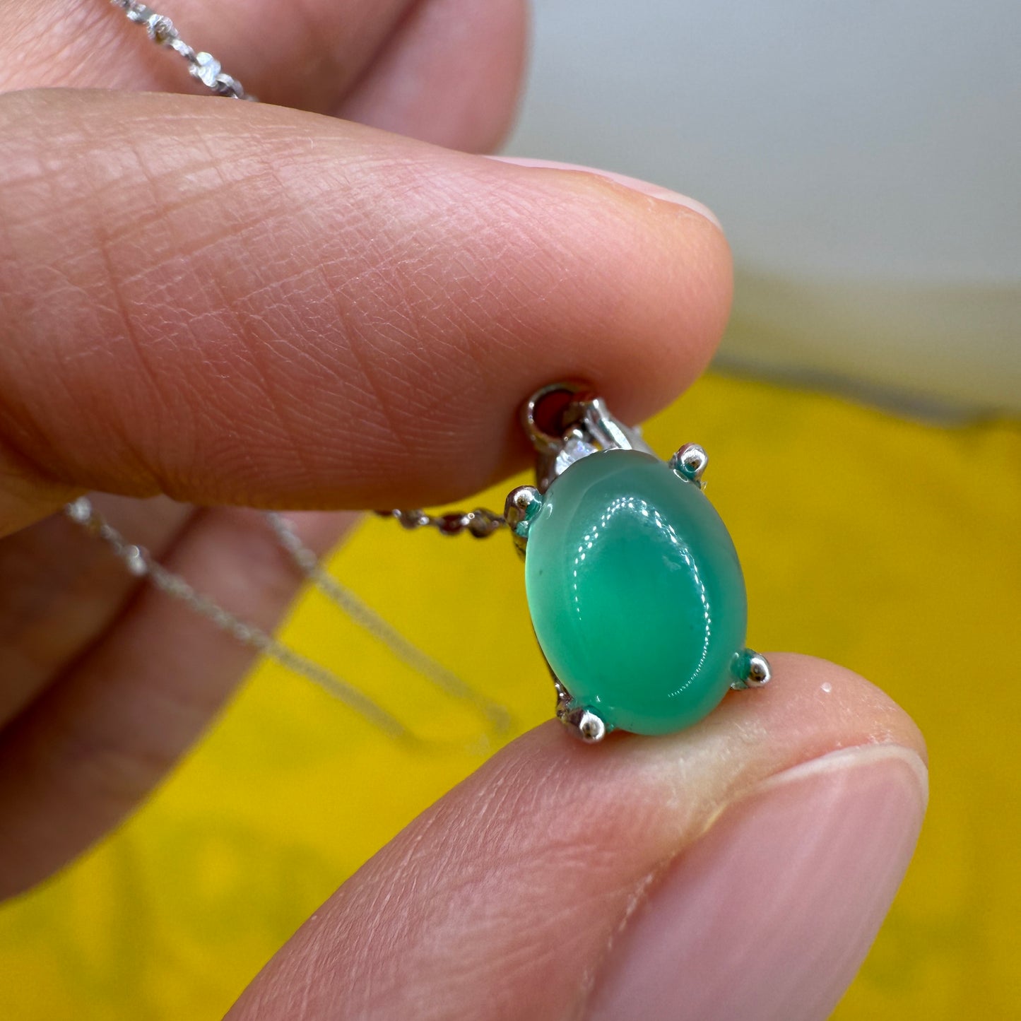 925 Sterling Silver Necklace 8x6mm Green Natural Emerald Gemstone Zircon Pendant with Chain Jewelry