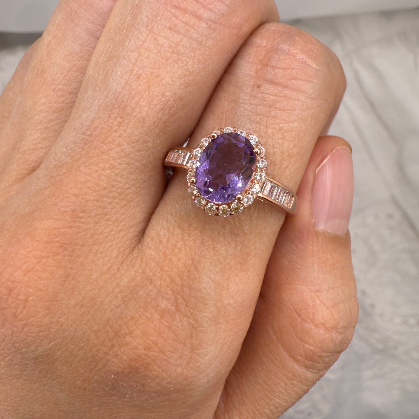 925 Sterling Silver Ring 9x6mm Purple Natural Amethyst Gemstone Zircon Women Bridal Jewelry Gift