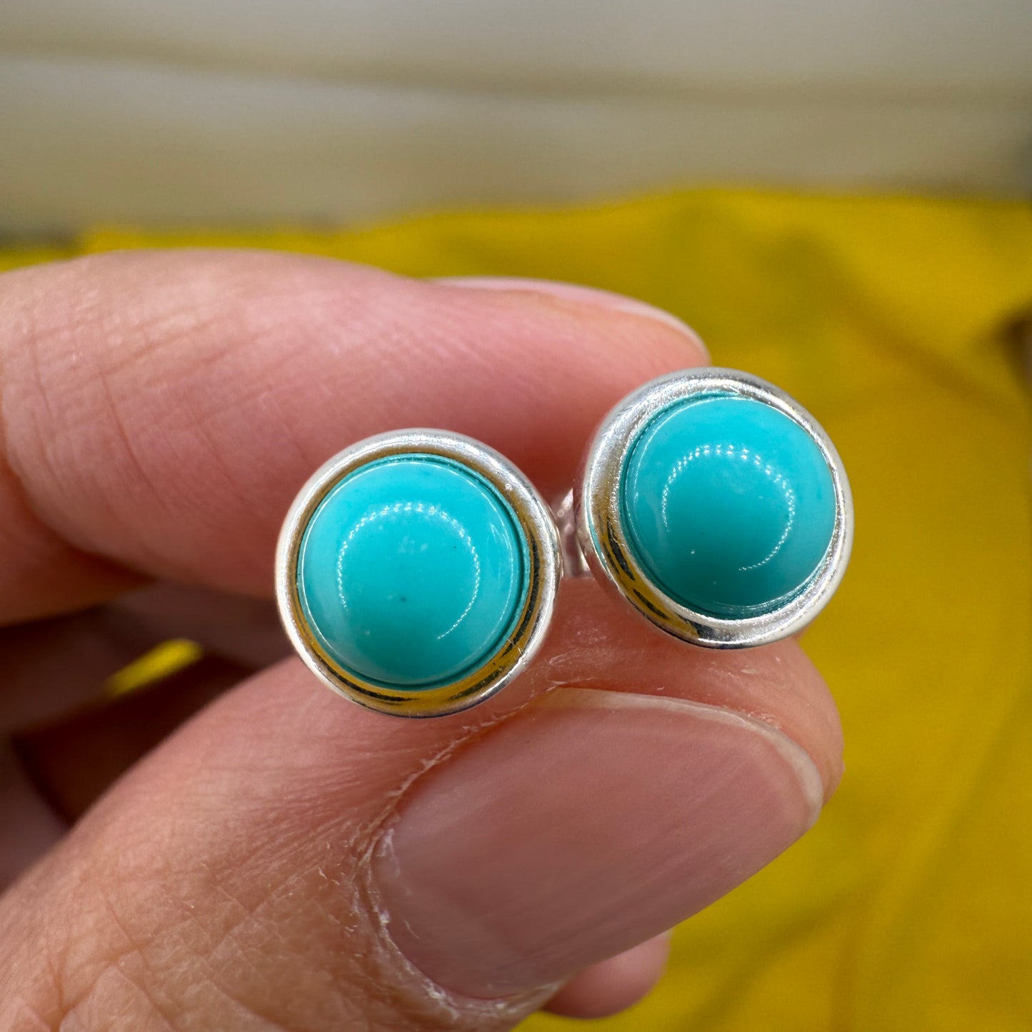 925 Sterling Silver Earrings Round 6mm Natural Blue Turquoise Gemstone Stud Dainty Jewelry Gift for Her, Sister, Christmas