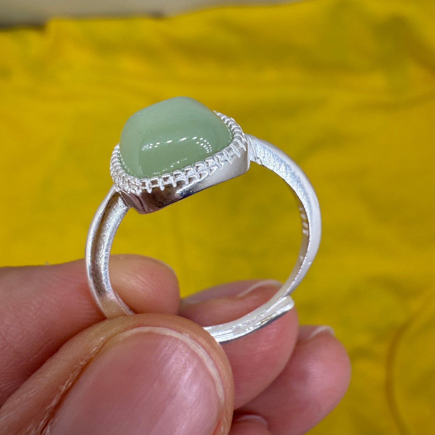 925 Sterling Silver Ring 8mm Square Natural Green Jade Gemstone Women Bridal Engagement Jewelry Gift for Her