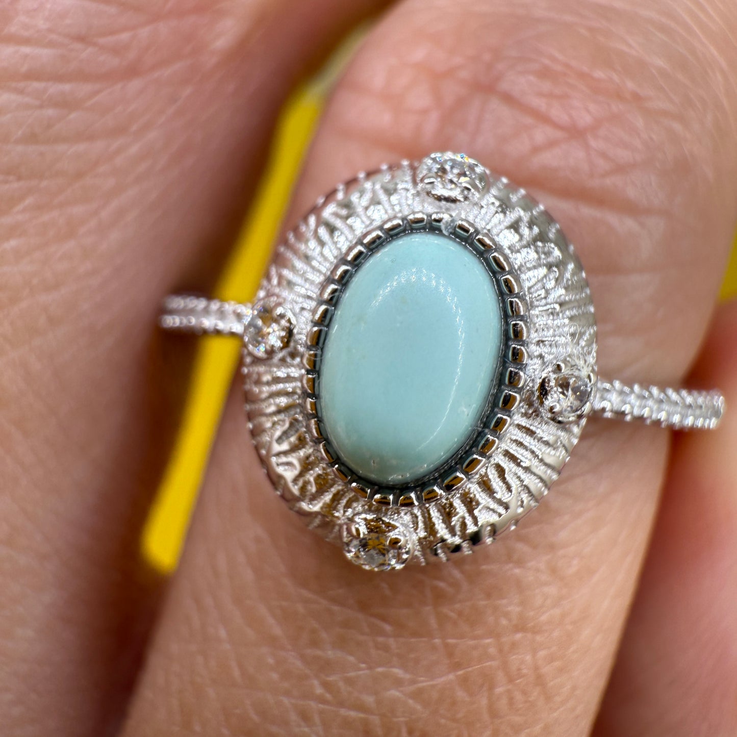 925 Sterling Silver Ring 7x5mm Blue Natural Turquoise Gemstone Zircon Jewelry Bridal Women Gift