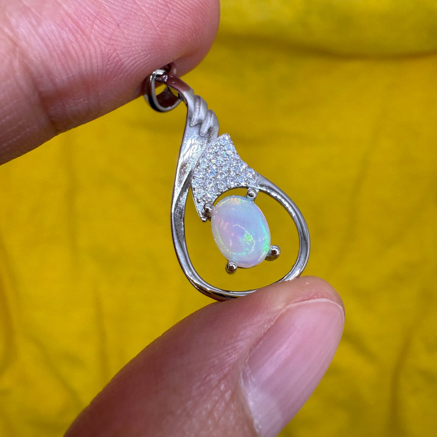 925 Sterling Silver Pendant 7x5mm Oval Natural Opal Gemstone Zircon Teardrop Women Bridal Jewelry Gift for Her, Mother, Sister