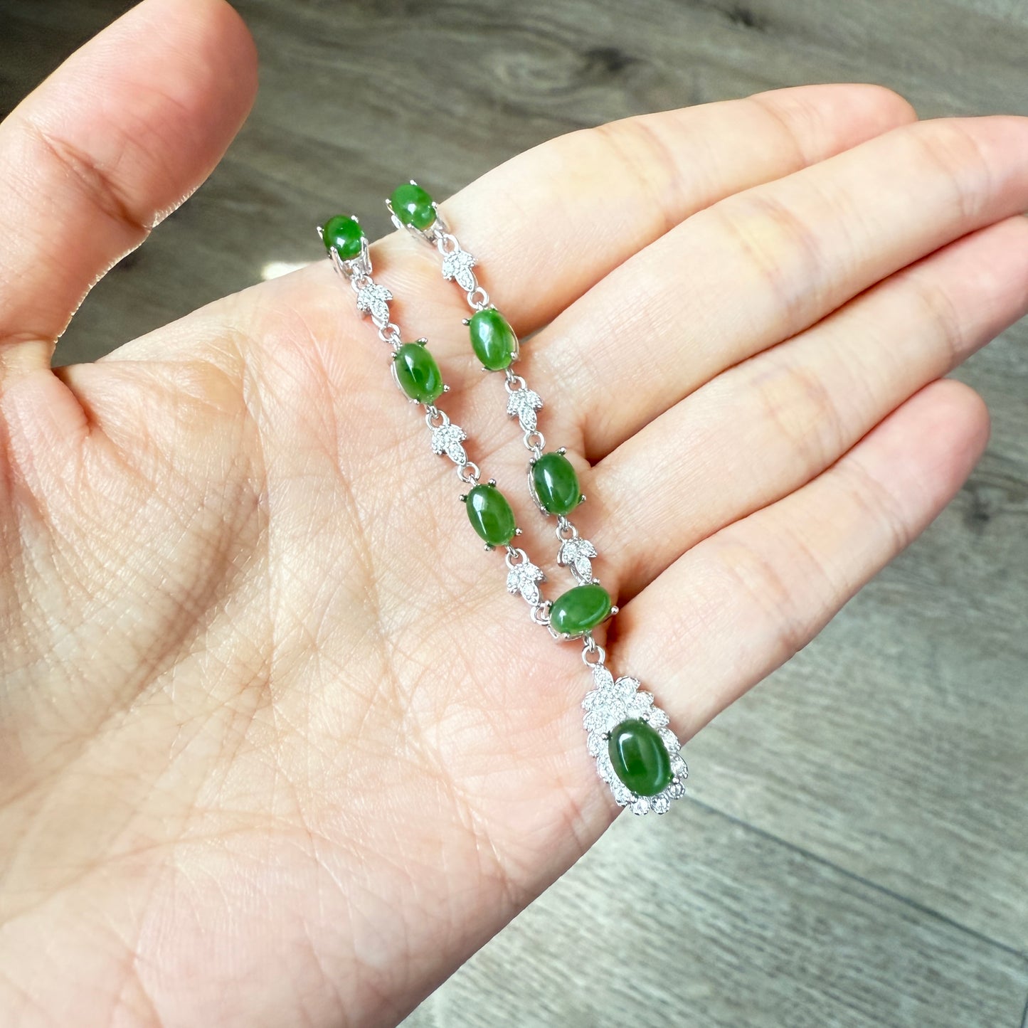 925 Sterling Silver Necklace 6x4mm Green Natural Emerald Gemstone Beaded Pendant Women Jewelry Gift