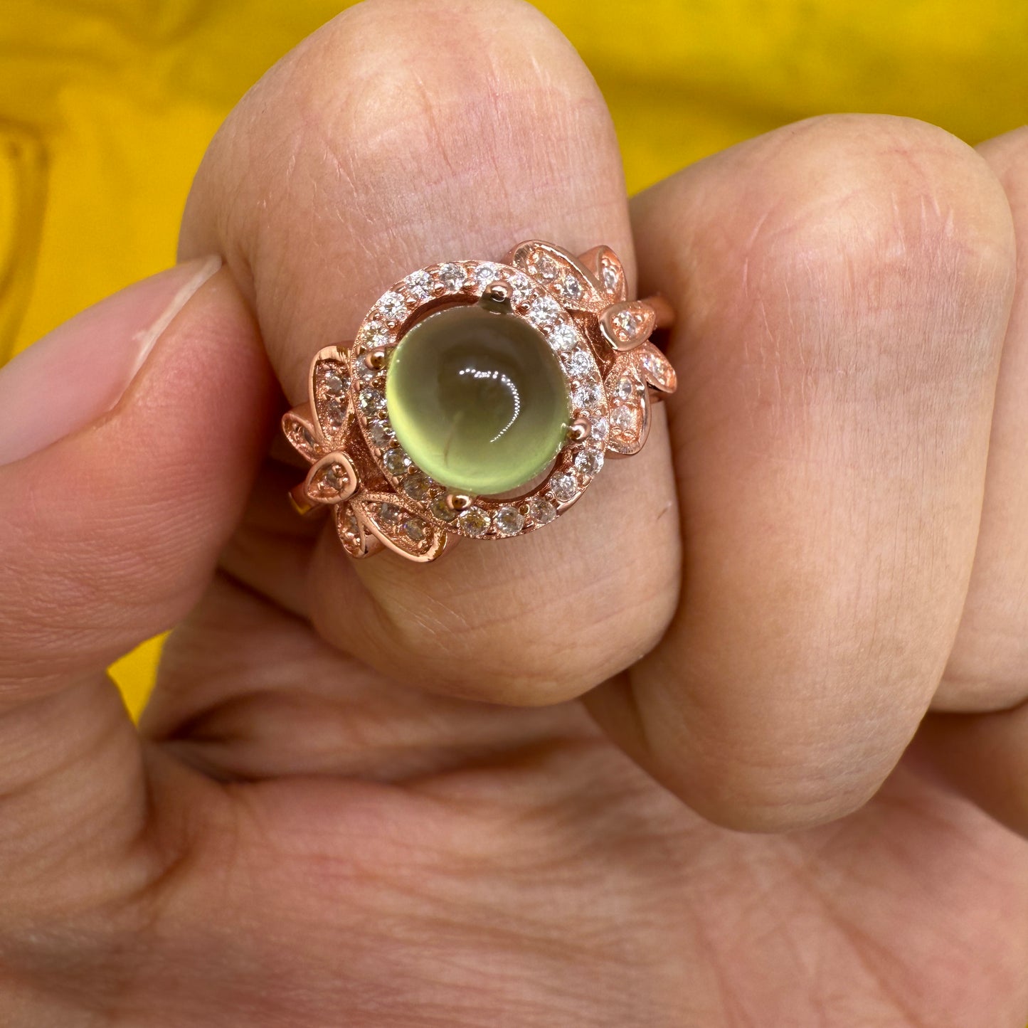 925 Sterling Silver Ring Oval 7x5mm Green Natural Prehnite Gemstone Zircon Butterfly Women Bridal Anniversay Jewelry Gift for Her