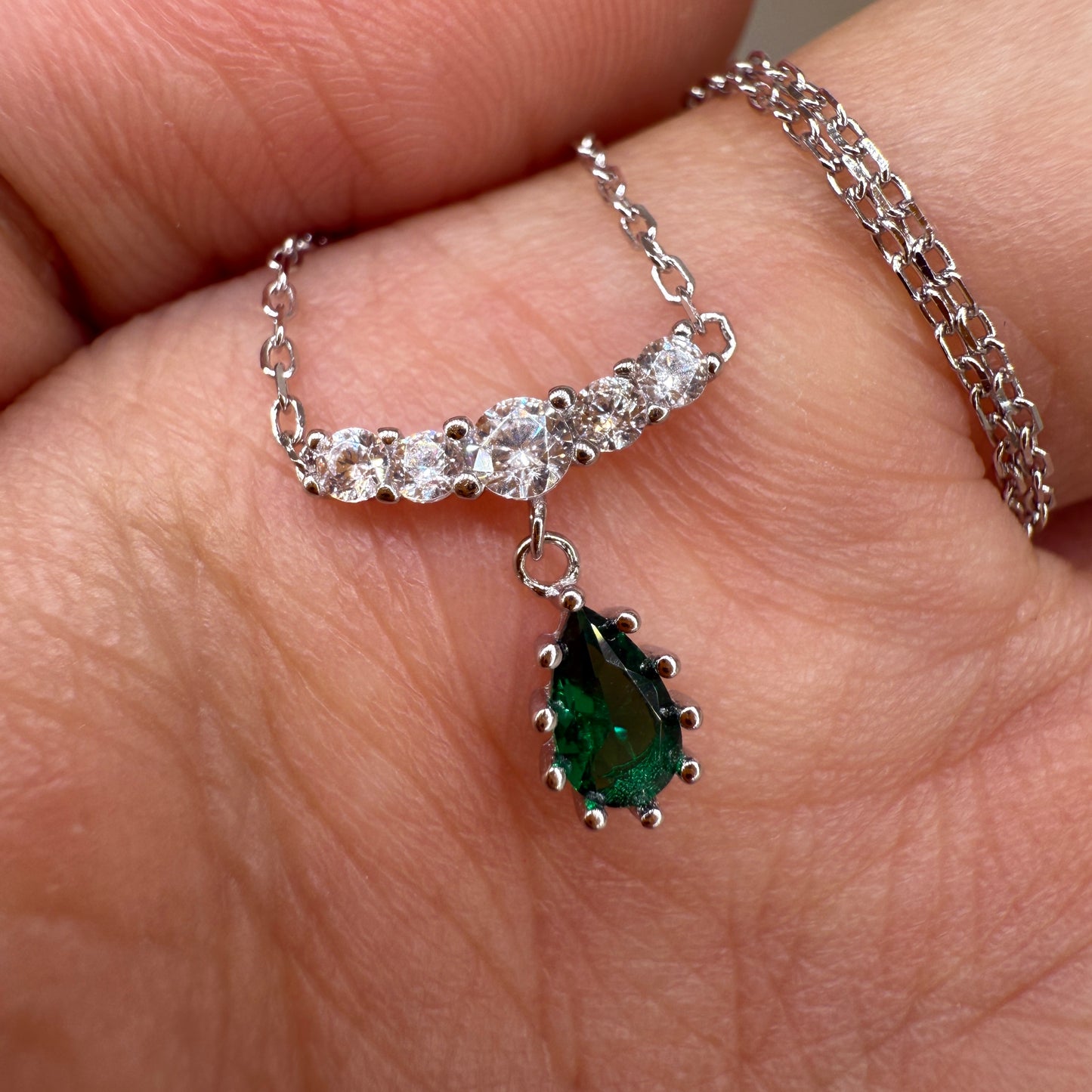 925 Sterling Silver Necklace 5x3mm Green Natural Emerald Gemstone Zircon Teardrop Women Jewelry Gift