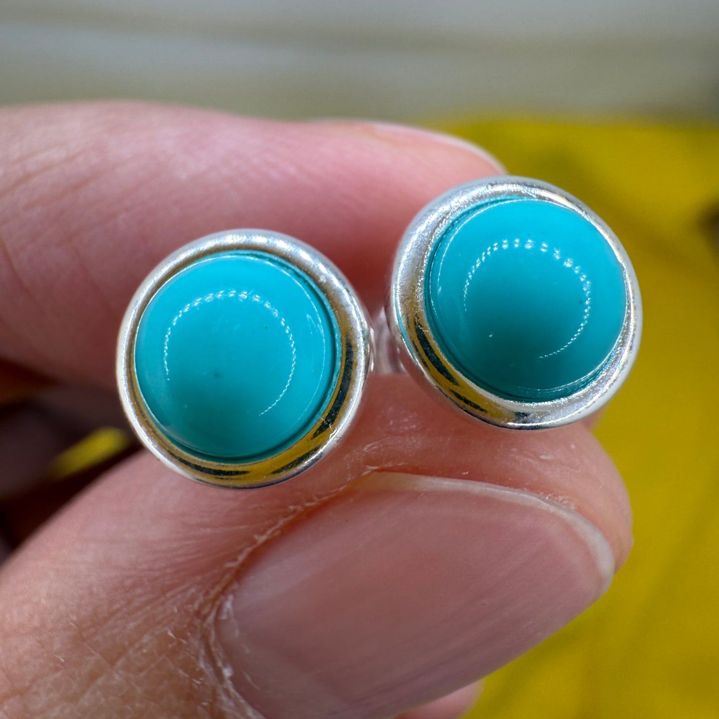 925 Sterling Silver Earrings Round 6mm Natural Blue Turquoise Gemstone Stud Dainty Jewelry Gift for Her, Sister, Christmas