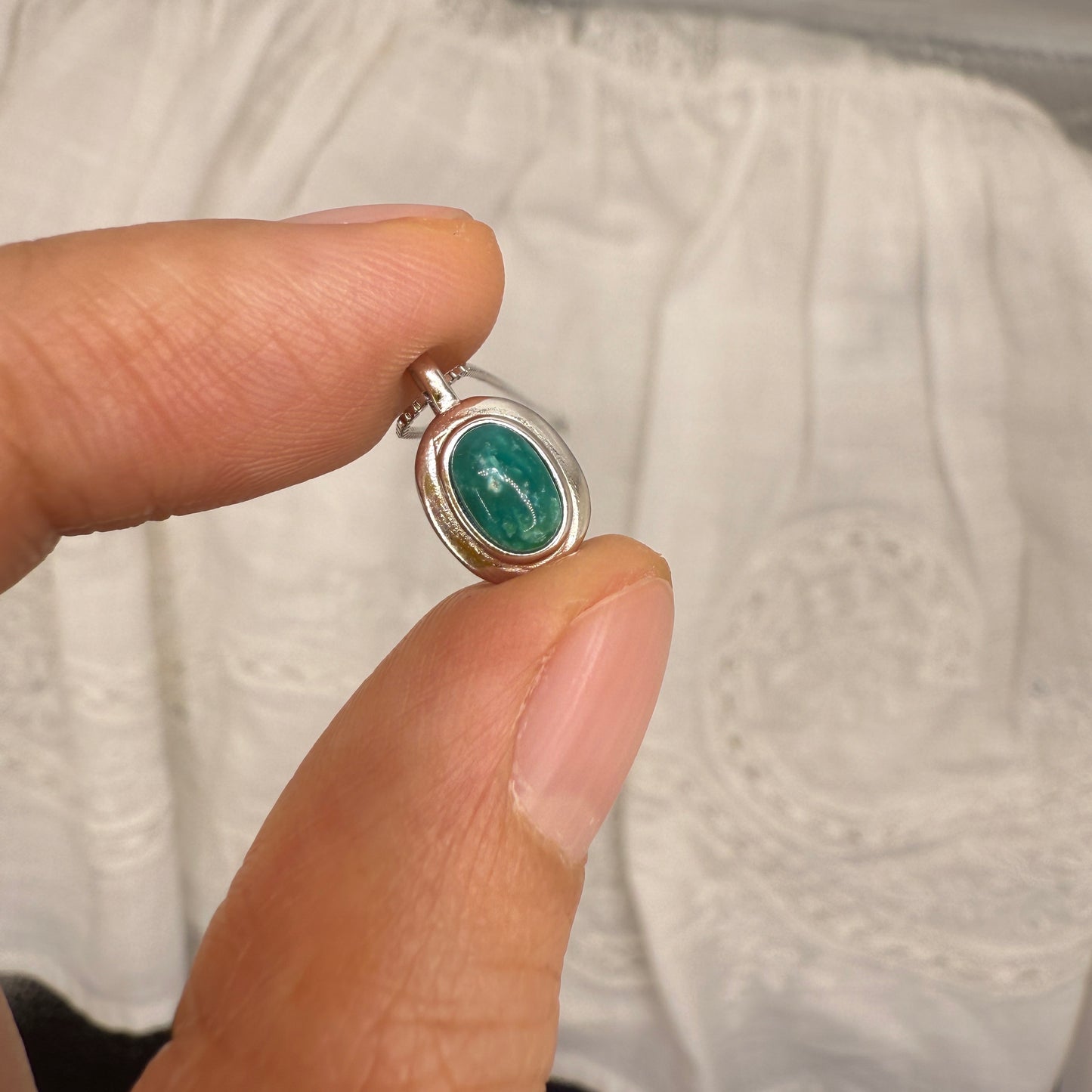 925 Sterling Silver Necklace 6x4mm Oval Blue Natural Turquoise Gemstone Cute Pendant Bridal Women Jewelry Gift