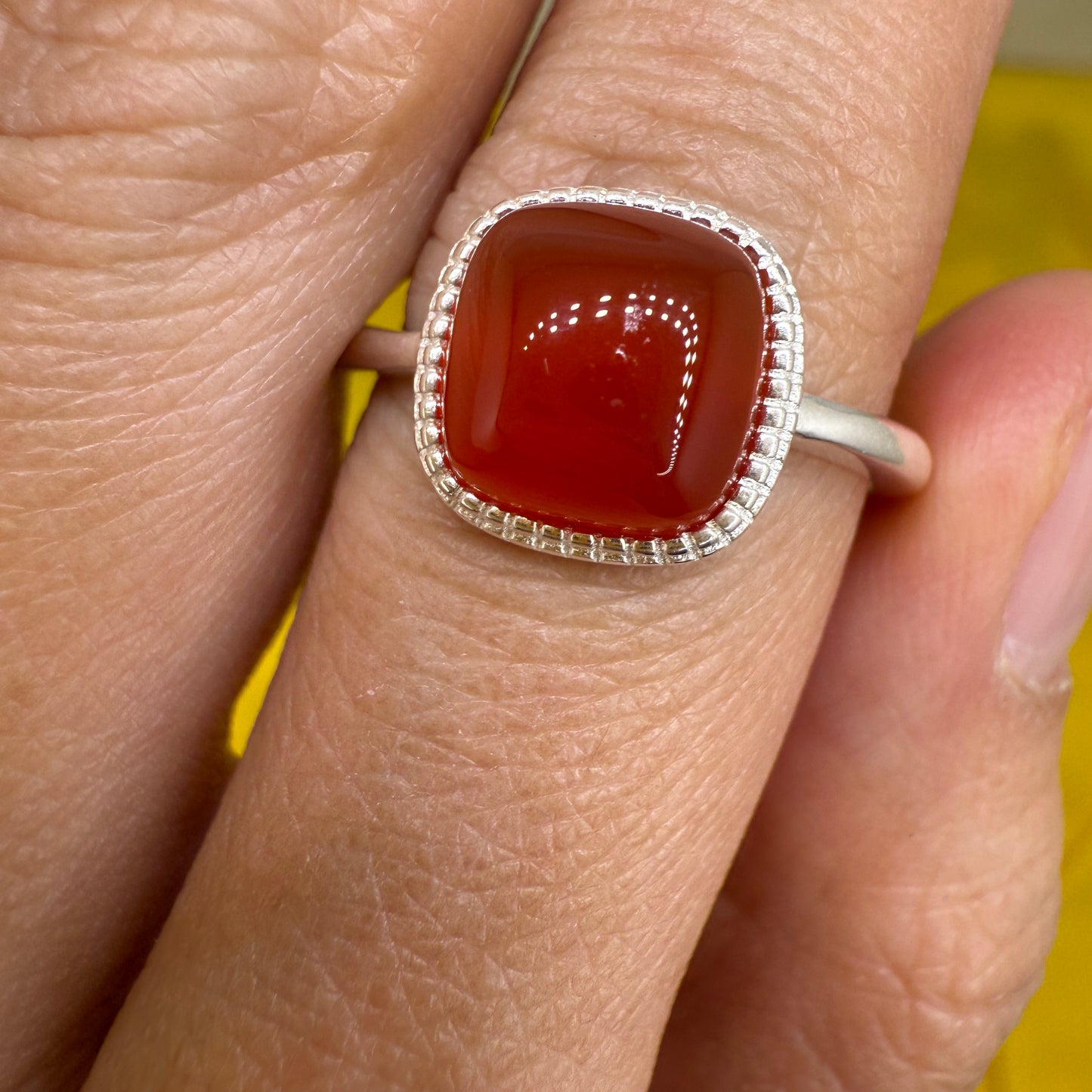 925 Sterling Silver Ring 8mm Square Red Natural Agate Gemstone Women Bridal Jewelry Cute Gift for Her