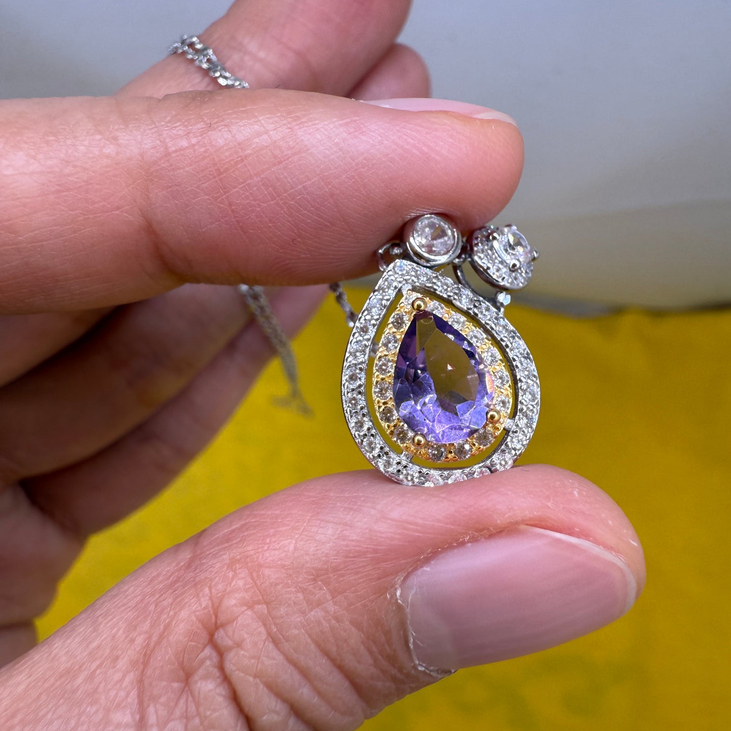 925 Sterling Silver Necklace 8x5mm Purple Natural Amethys Gemstone Zircon Teardrop Women Jewelry Gift