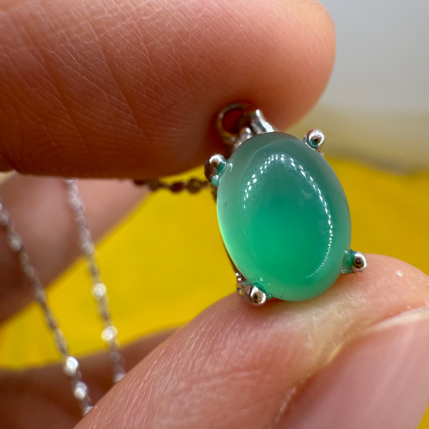 925 Sterling Silver Necklace 8x6mm Green Natural Emerald Gemstone Zircon Pendant with Chain Jewelry